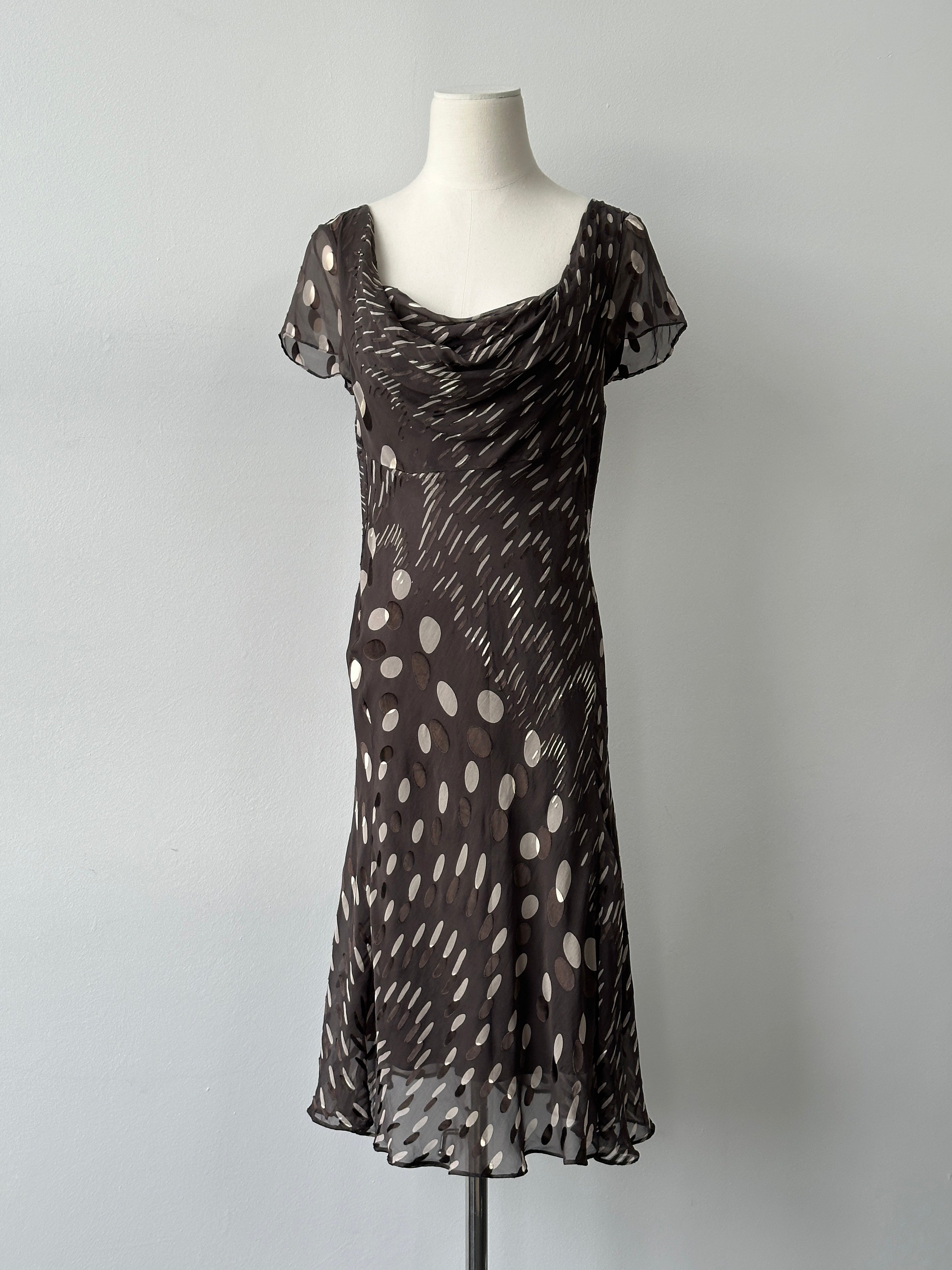 Vintage 2000s Silk Printed Cowl Midi Dress - S-M