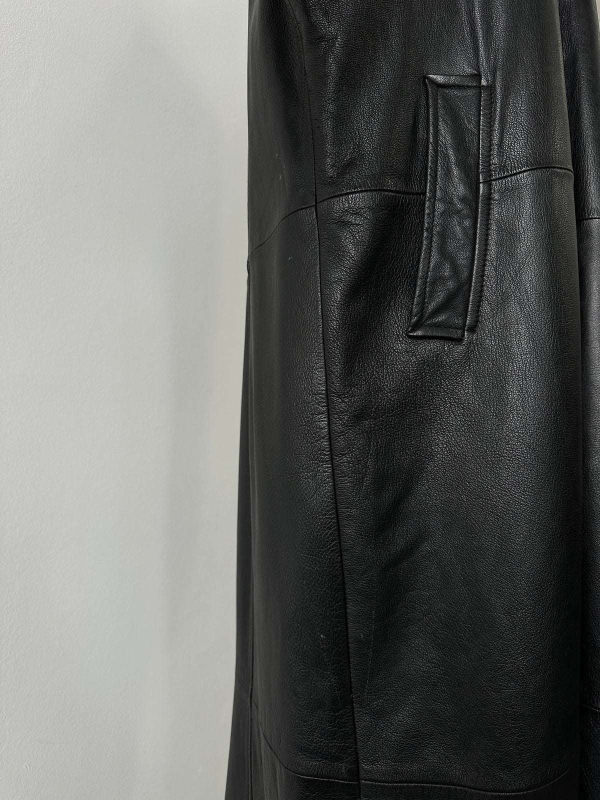 Vintage 1990s Floor Length Leather Trench Coat - L