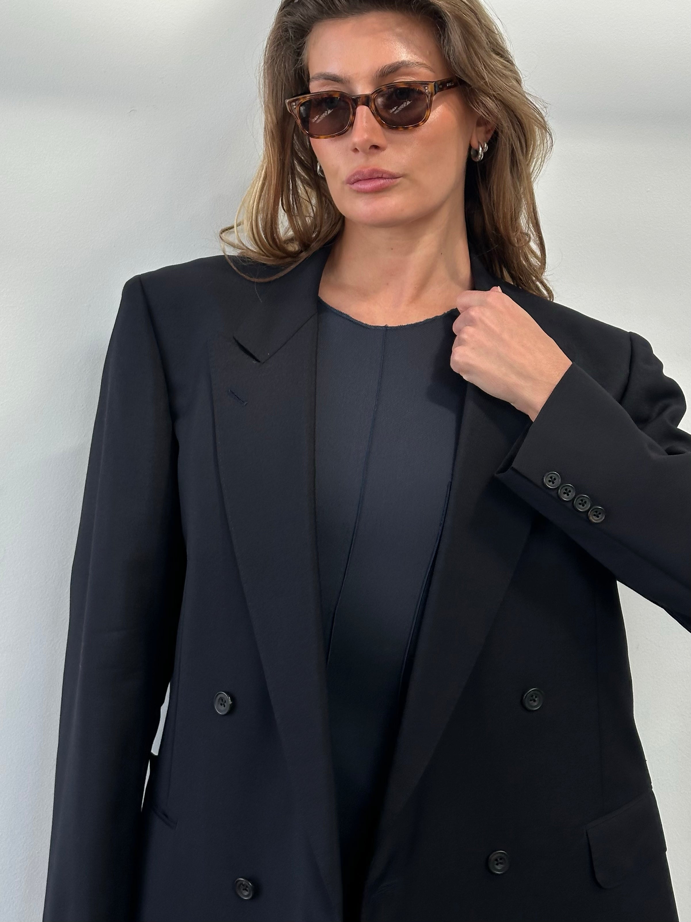 Burberry 1990s wool mohair double-breasted blazer in size L/XL, featuring classic tailored design and rich fabric texture.