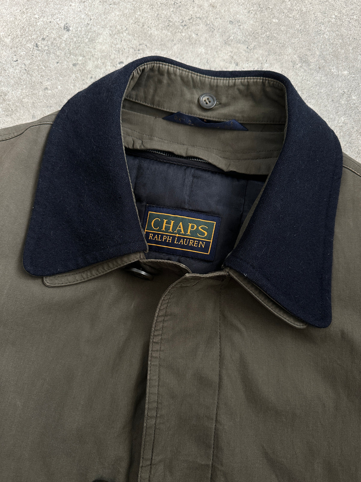 Chaps Ralph Lauren 1990s Wool Collar Cotton Trench Coat - L