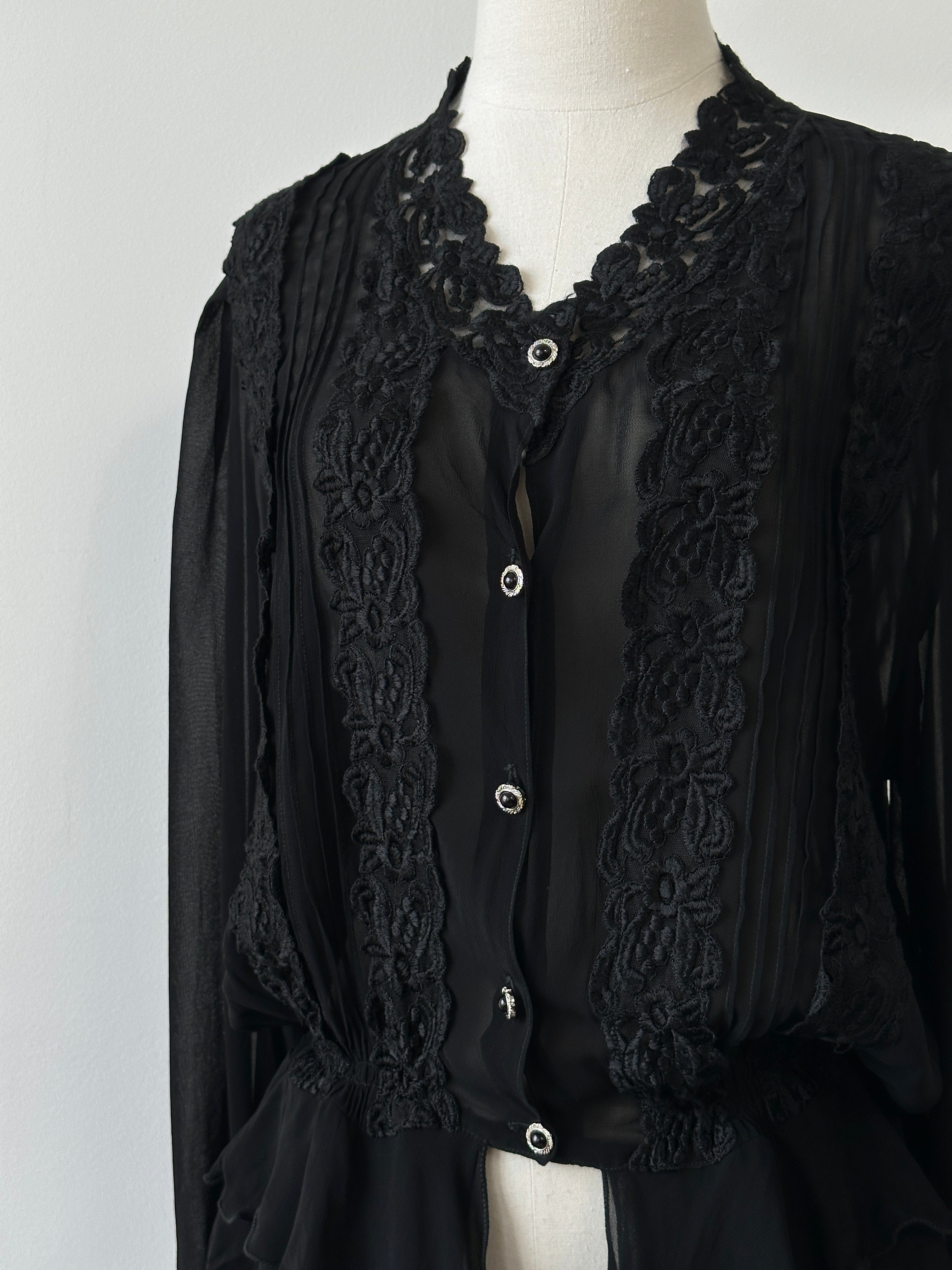 Vintage 1990s Sheer Ruffle Lace Cardigan - M-L