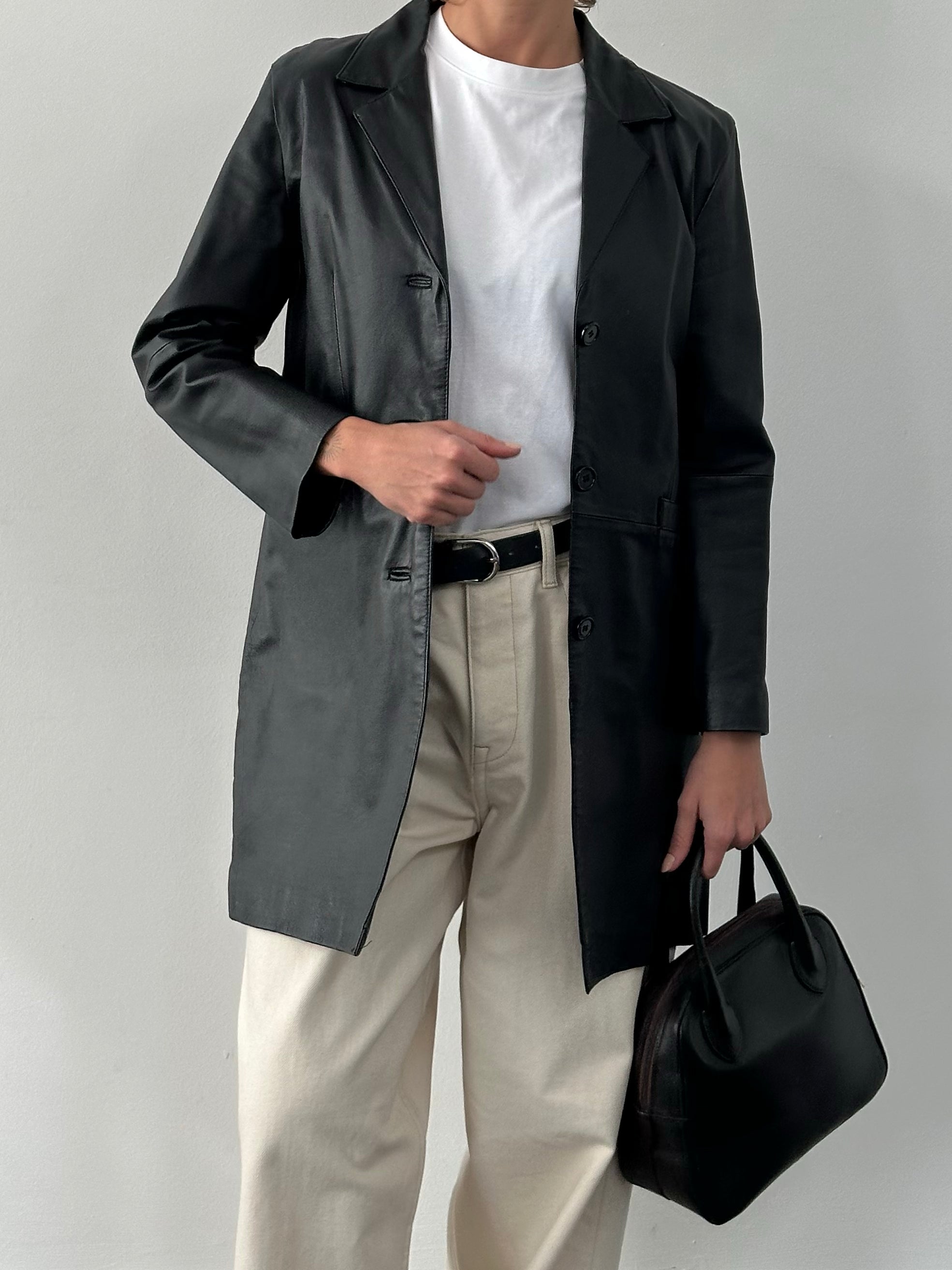 Vintage 2000s Single Breasted Leather Trench Coat - S