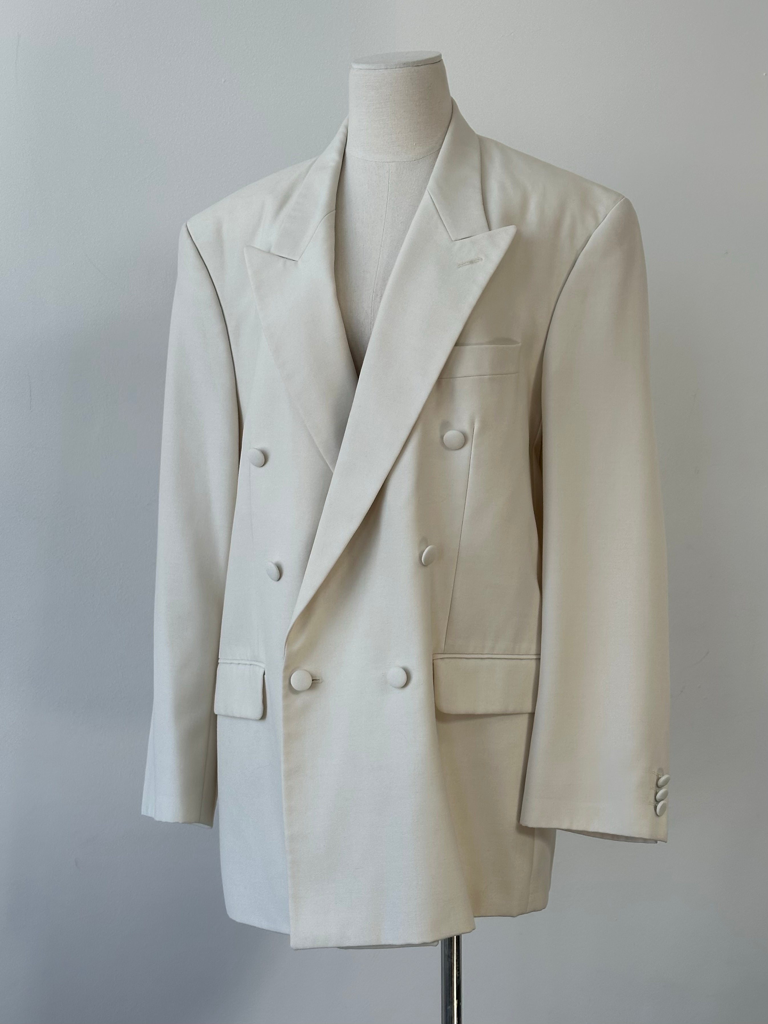 Vintage 1990s Wool Double Breasted Tuxedo Blazer - 44R