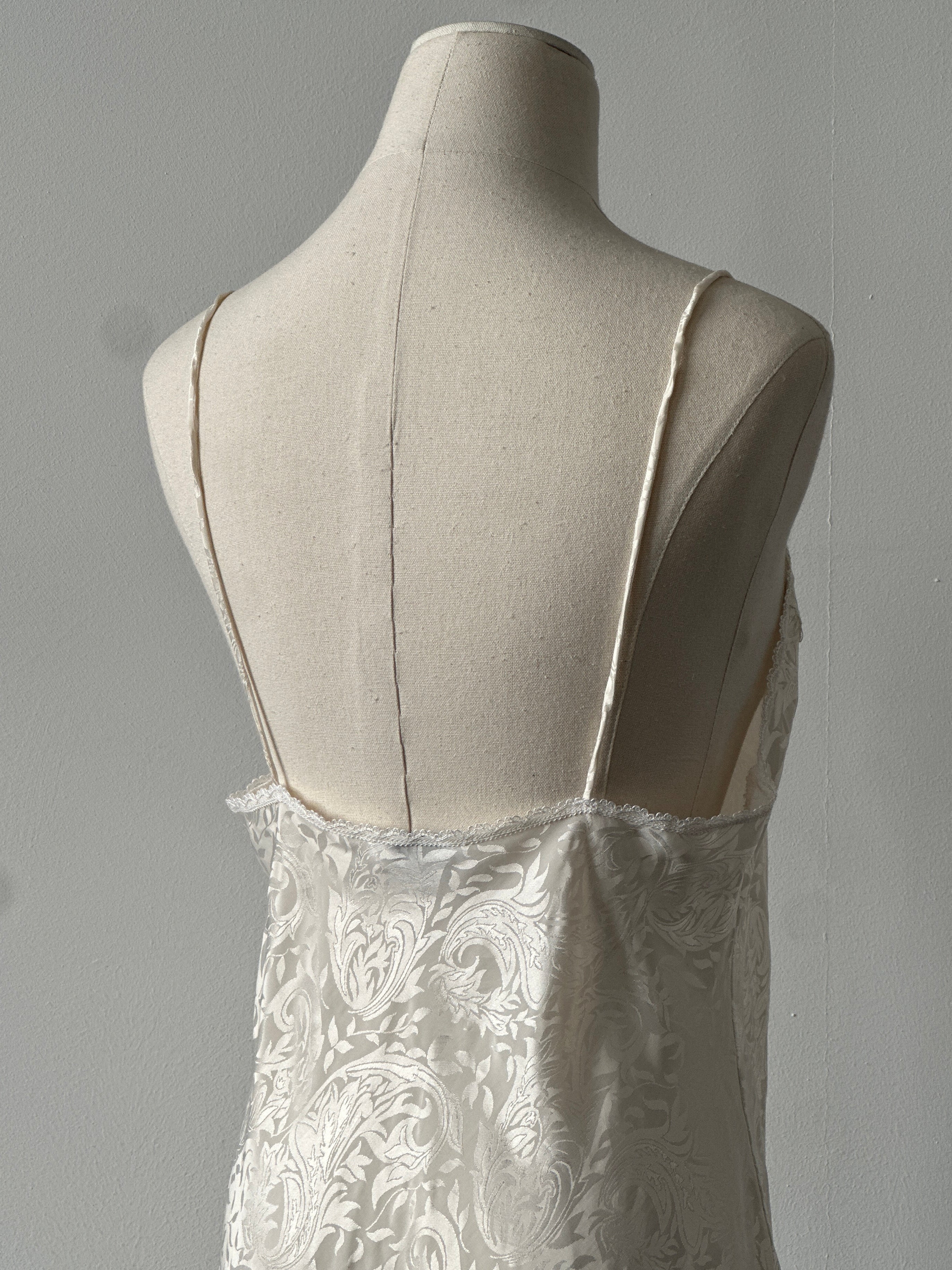 USA Vintage 1990s Satin Print Lace Midi Slip Dress - S-M