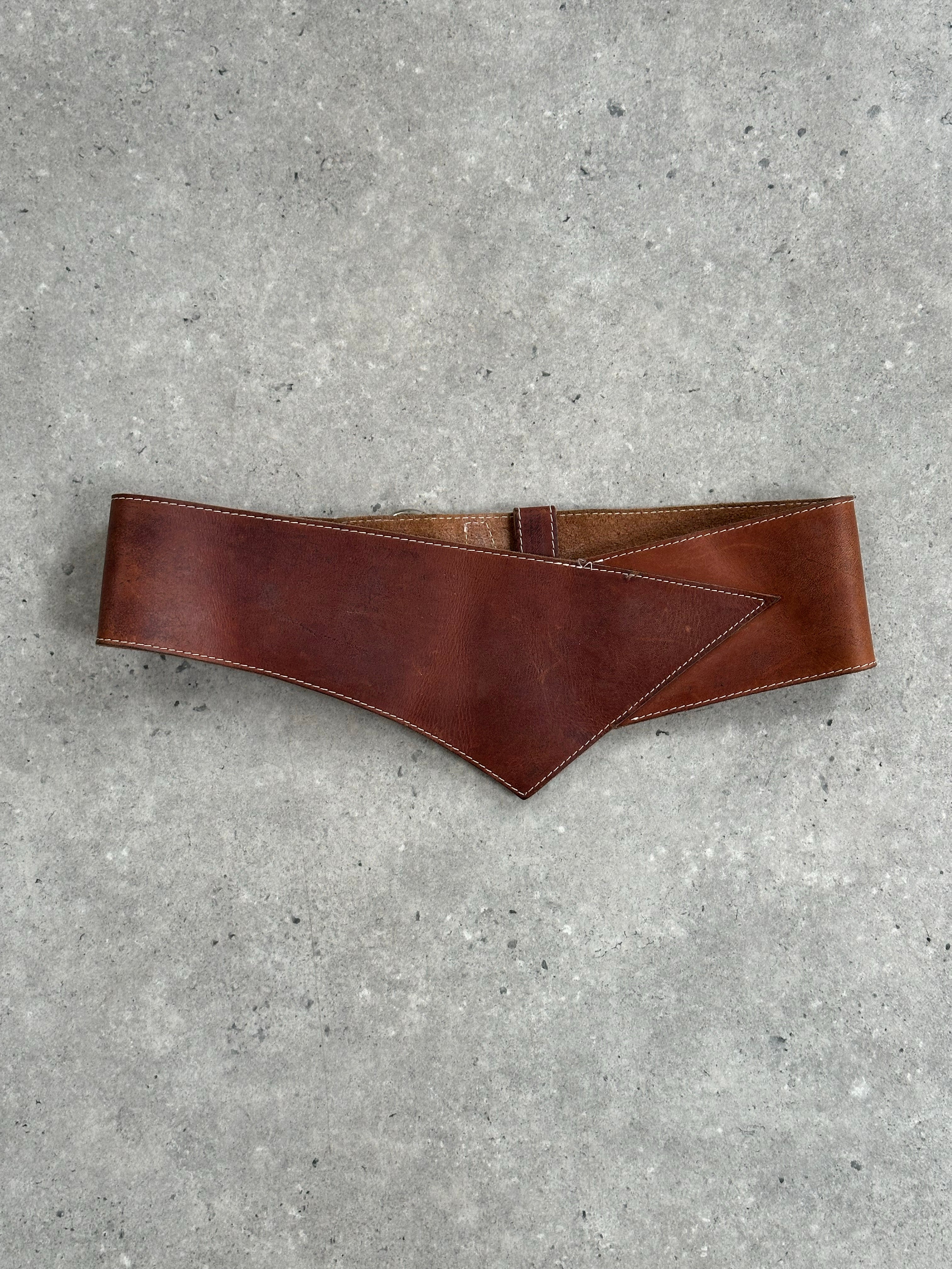 Vintage 1980s Aged Leather Chunky Belt - W25-32