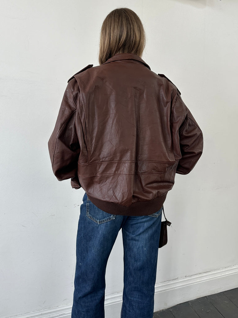 Vintage Double Zip Leather Bomber Jacket - XL - SYLK