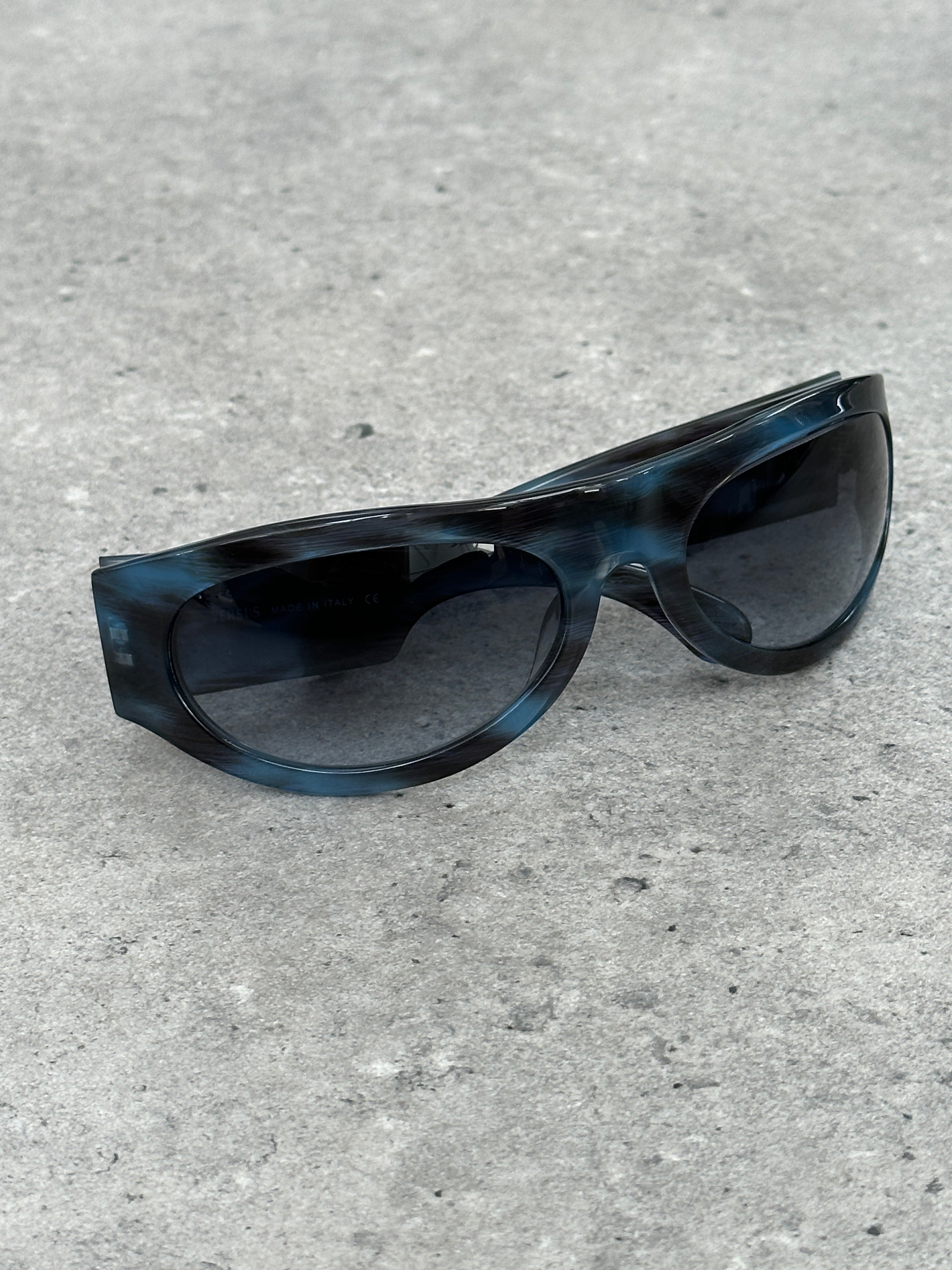 Versace Versus 2000s Marbled Wrap Shield Logo Sunglasses