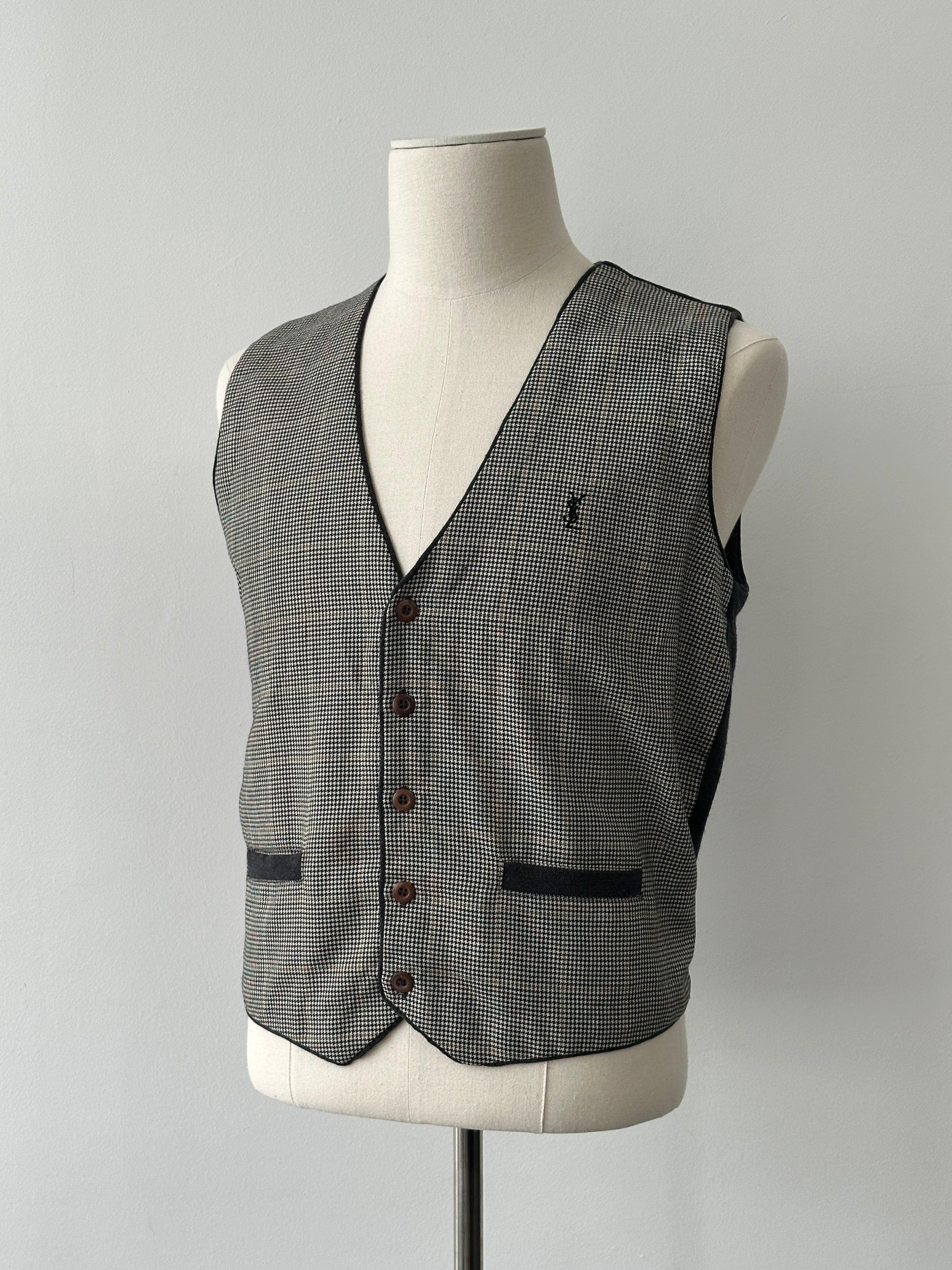 Yves Saint Laurent Pour Homme 1990s Wool Check Waistcoat - S-M