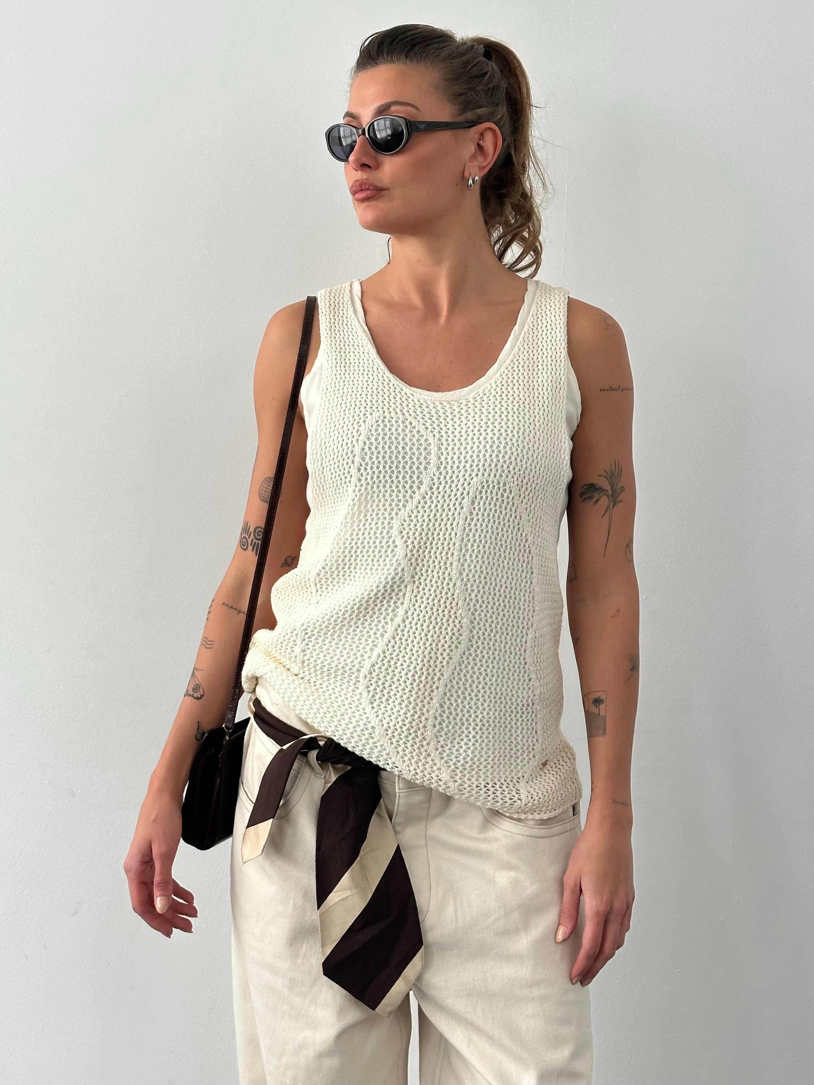 Donna Karan 1990s Cotton Linen Layered Top - M