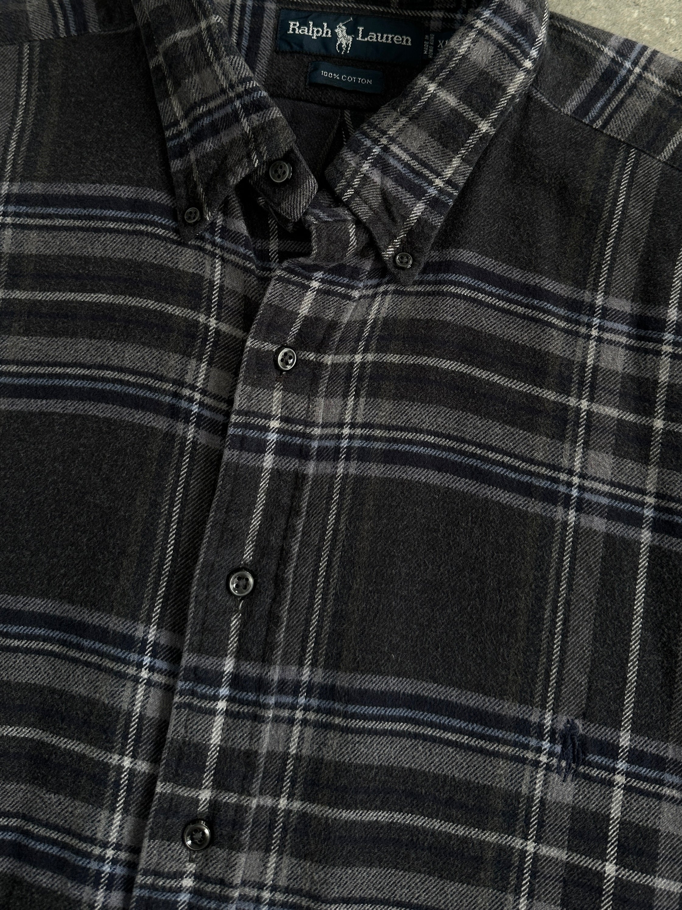Ralph Lauren pure cotton flannel logo shirt in XXL, featuring a classic plaid design and button-down collar.