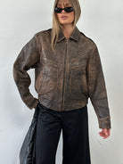 Vintage Distressed Leather Bomber Jacket - M/L - SYLK