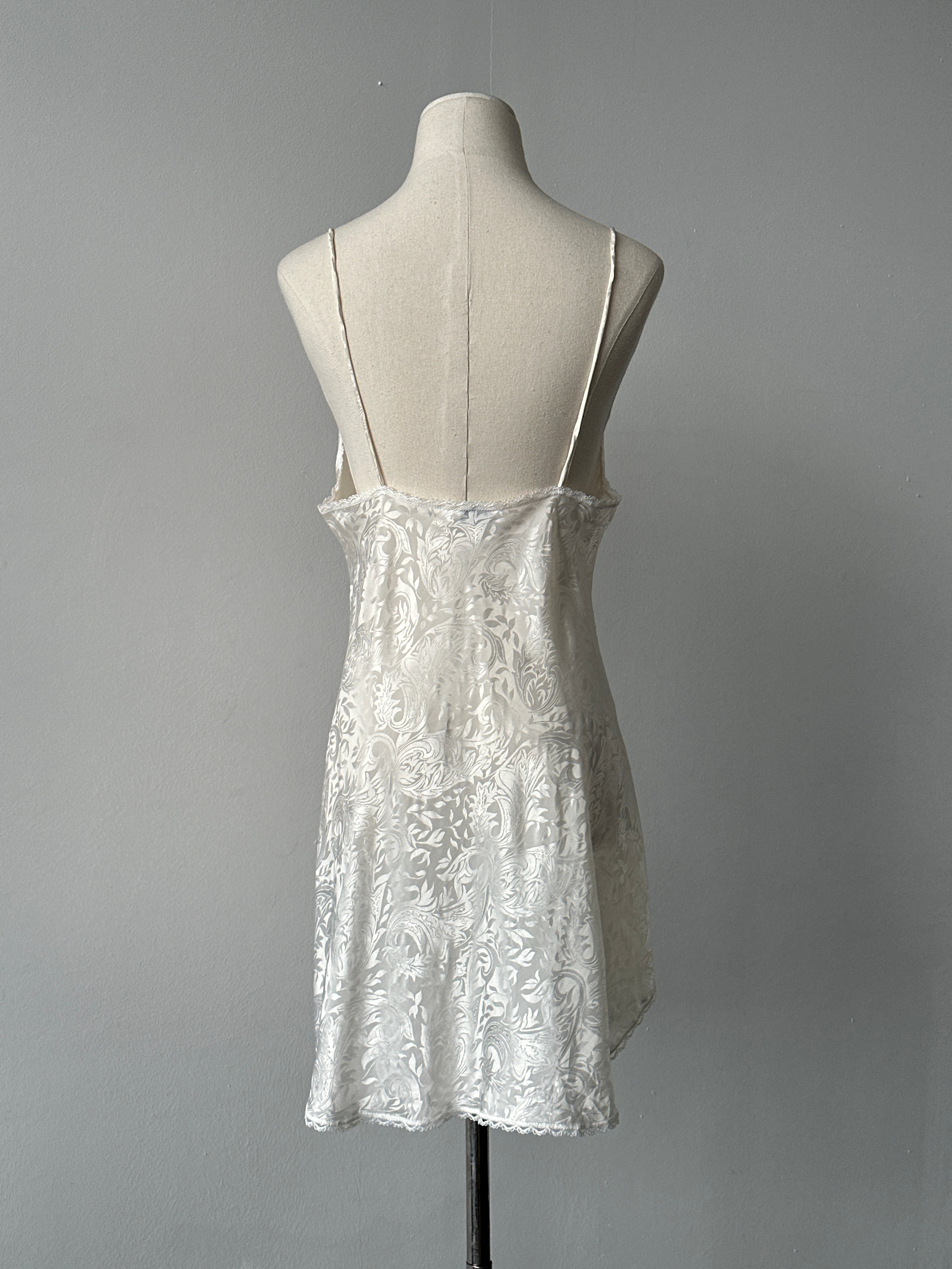 USA Vintage 1990s Satin Print Lace Midi Slip Dress - S-M