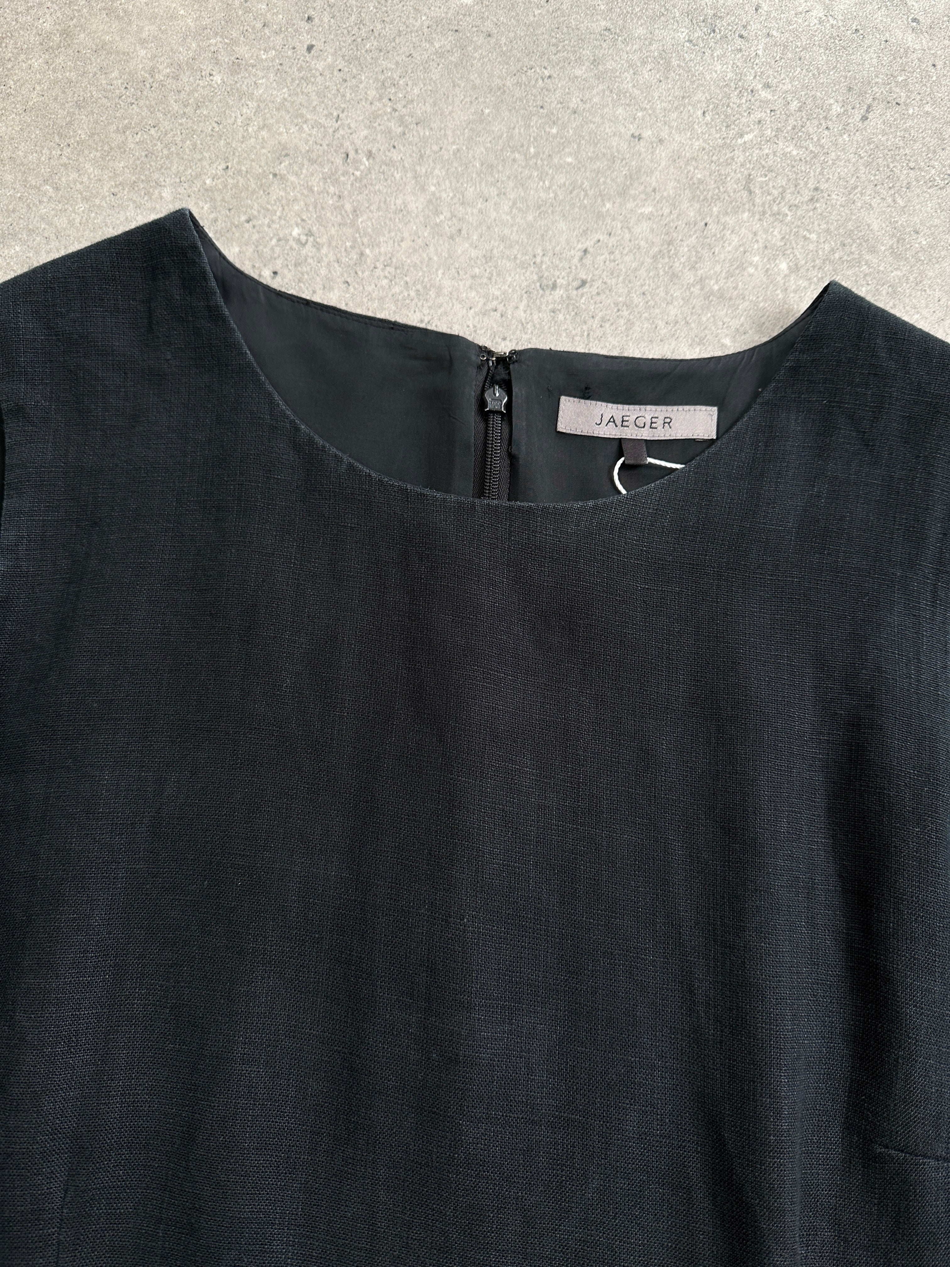 Jaeger Pure Linen Midi Sleeveless Dress in size M/L, soft linen fabric, fitted bodice, and flowing skirt, perfect for warm weather.