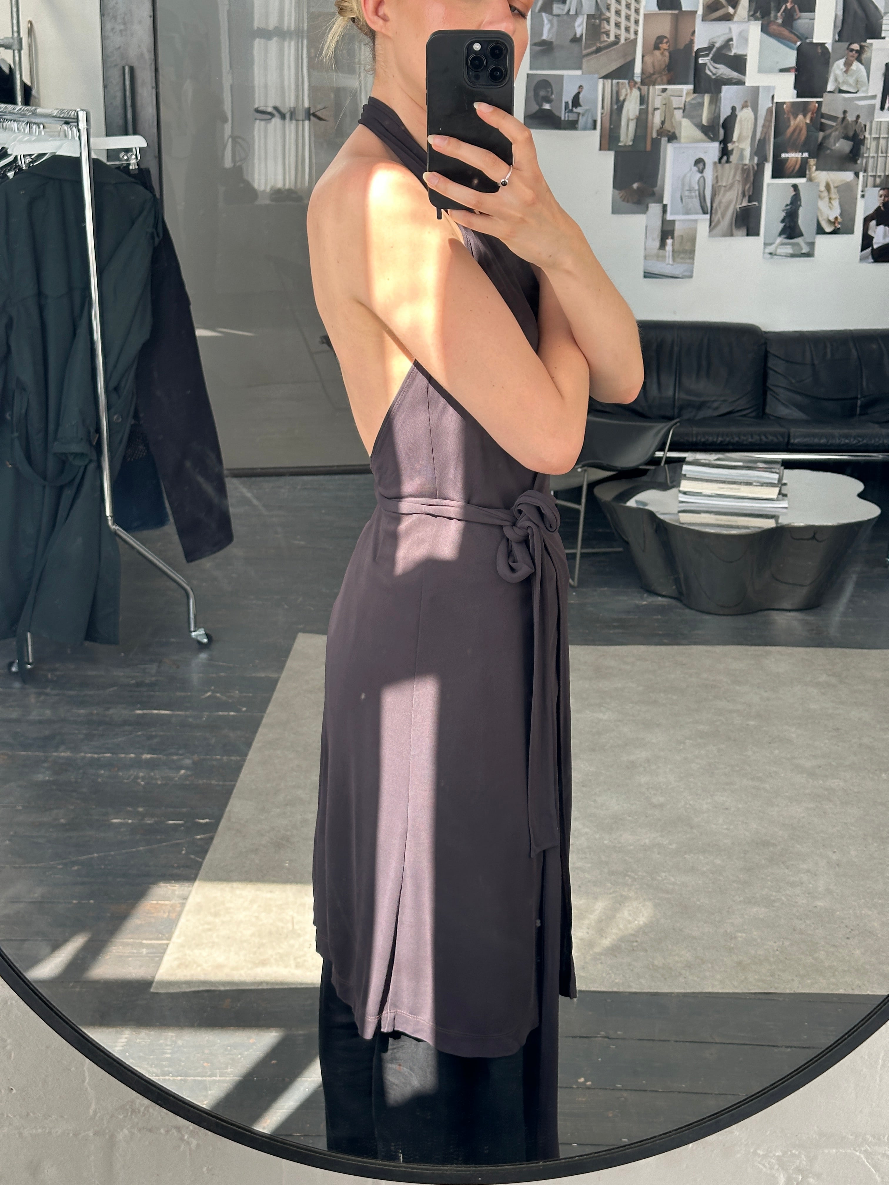 Max & Co wrap mini dress in S/M, featuring a stylish design with a fitted waist and soft fabric, displayed on a mannequin.