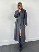 British Vintage Pure Wool Floor Length Belted Coat - L - SYLK