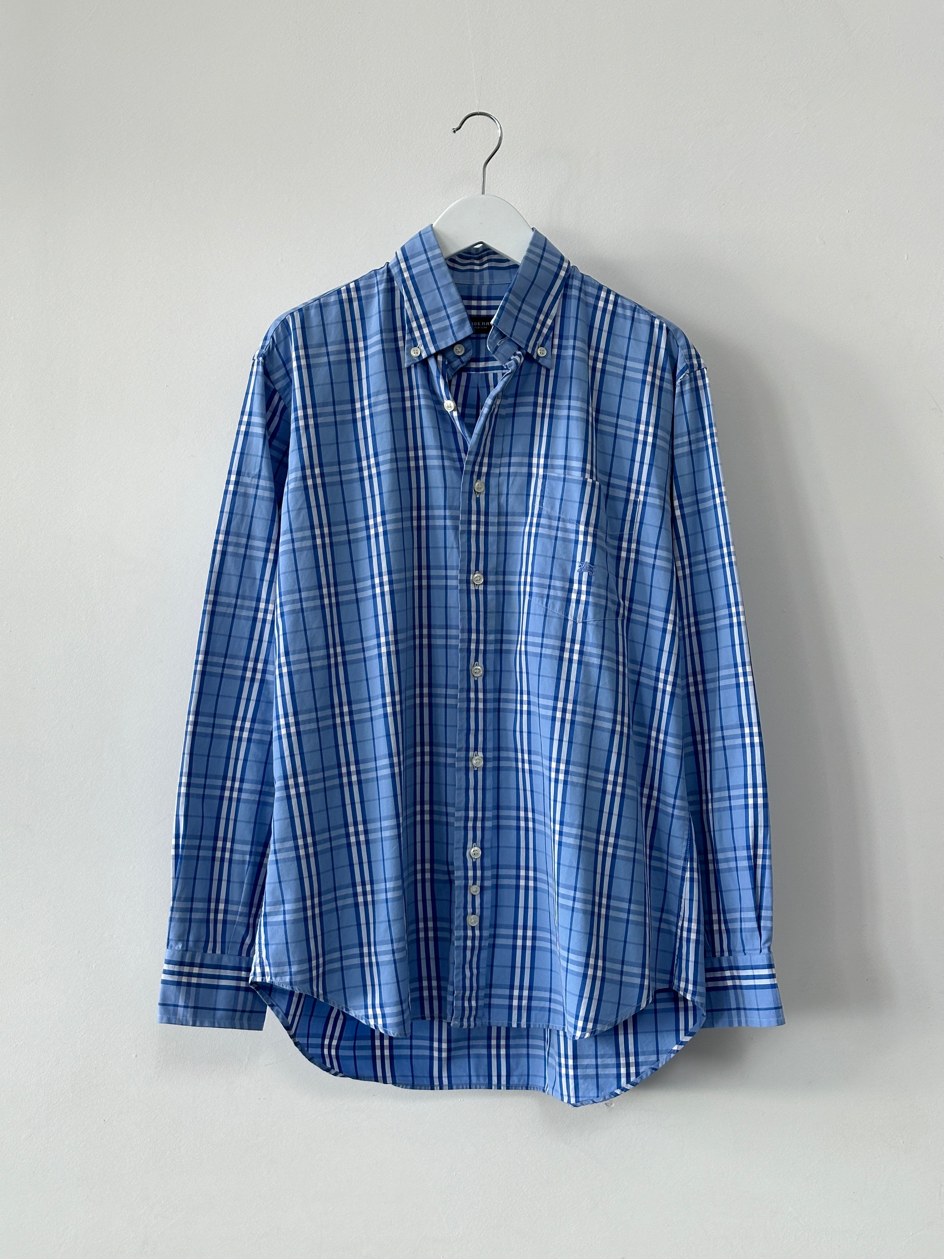Burberry London Check cotton logo shirt in size M/L, featuring the iconic check pattern and classic button-up design.