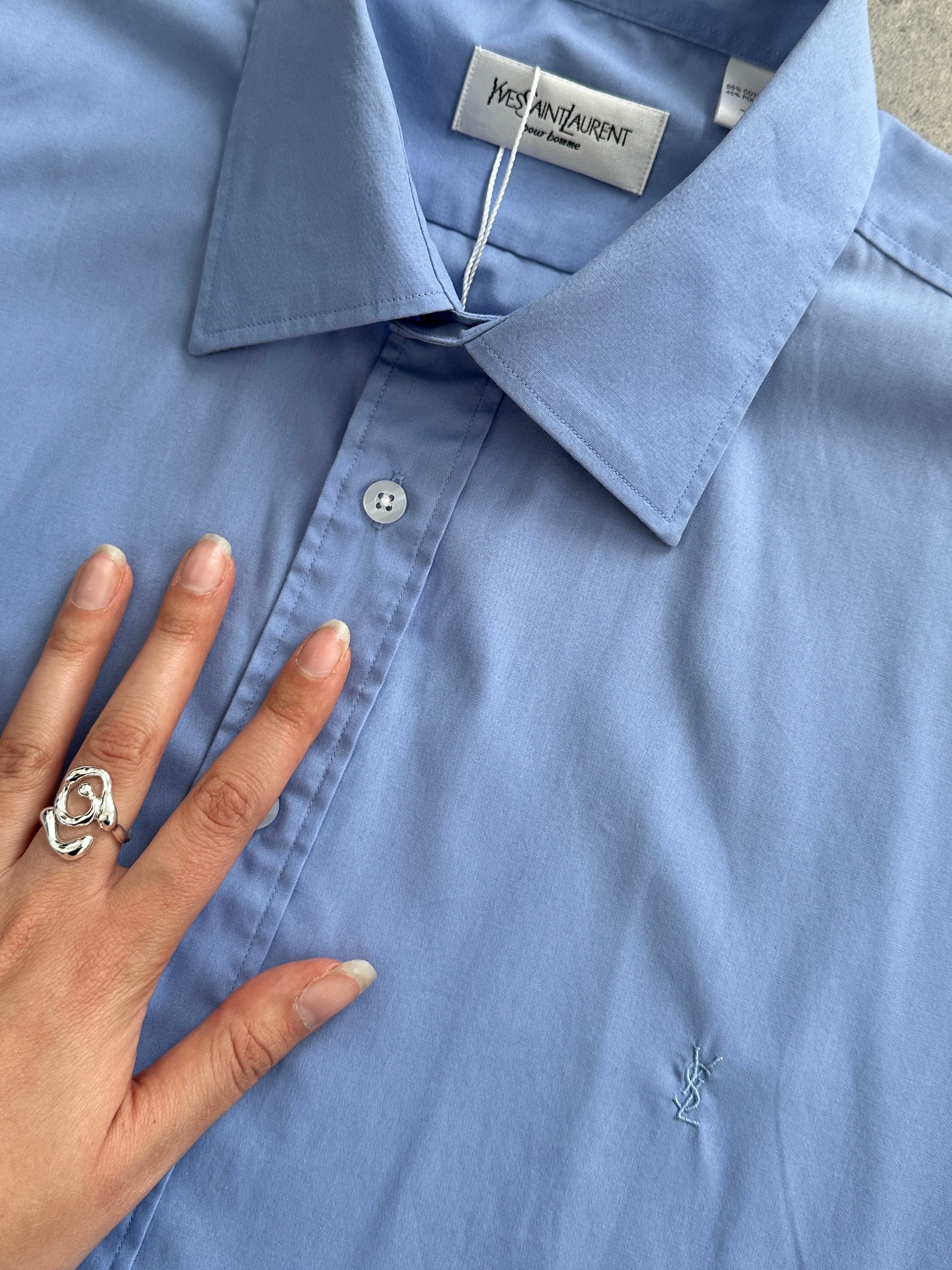 Yves Saint Laurent Pour Homme cotton logo dress shirt in XXL, featuring a classic white design with the YSL logo on the chest.