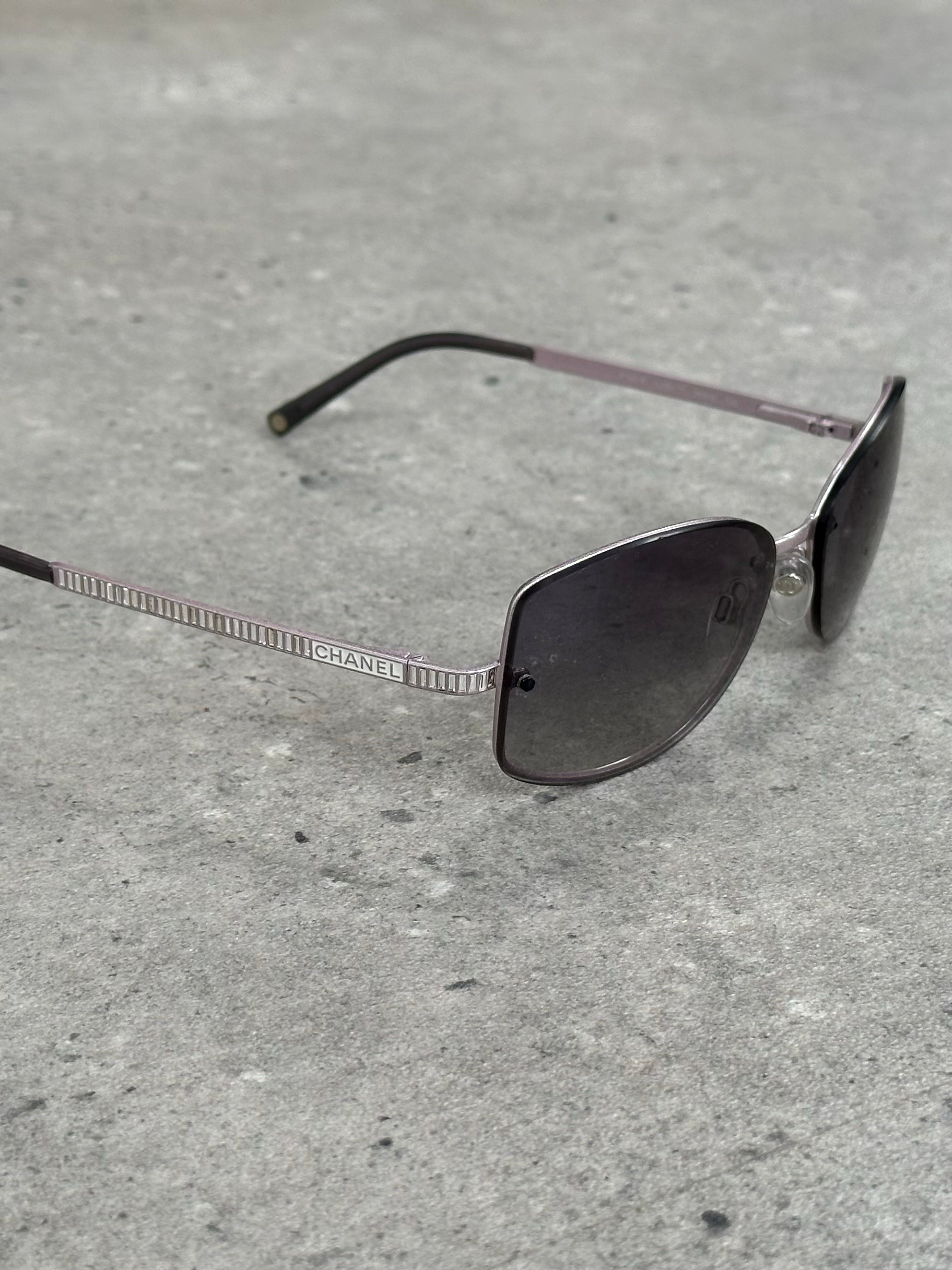 Chanel 2000s Rimless Crystal Bar Rectangle Sunglasses