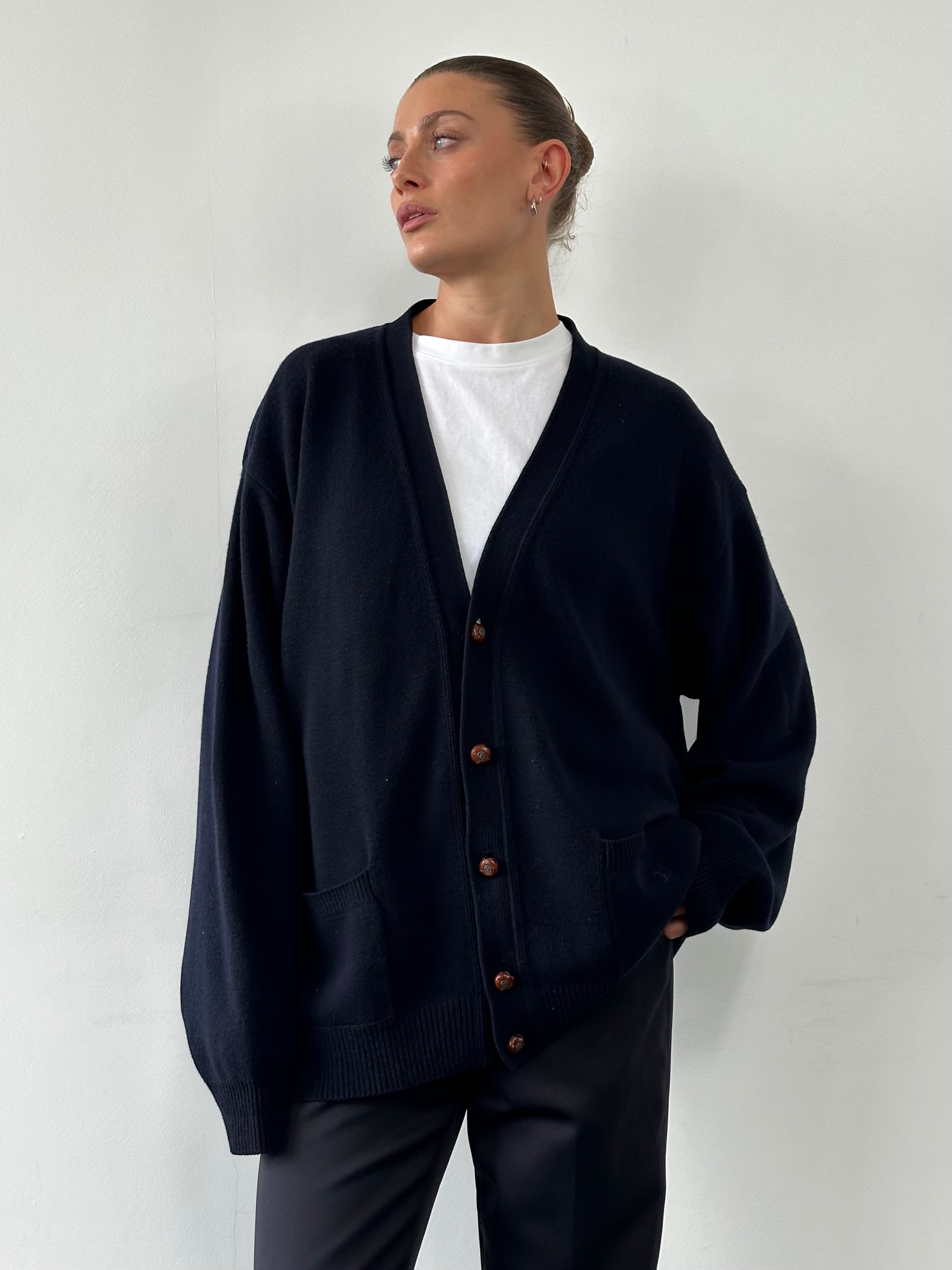 Valentino wool bespoke button logo knitted cardigan in XL, featuring a classic design and button closure, displayed on a neutral background.