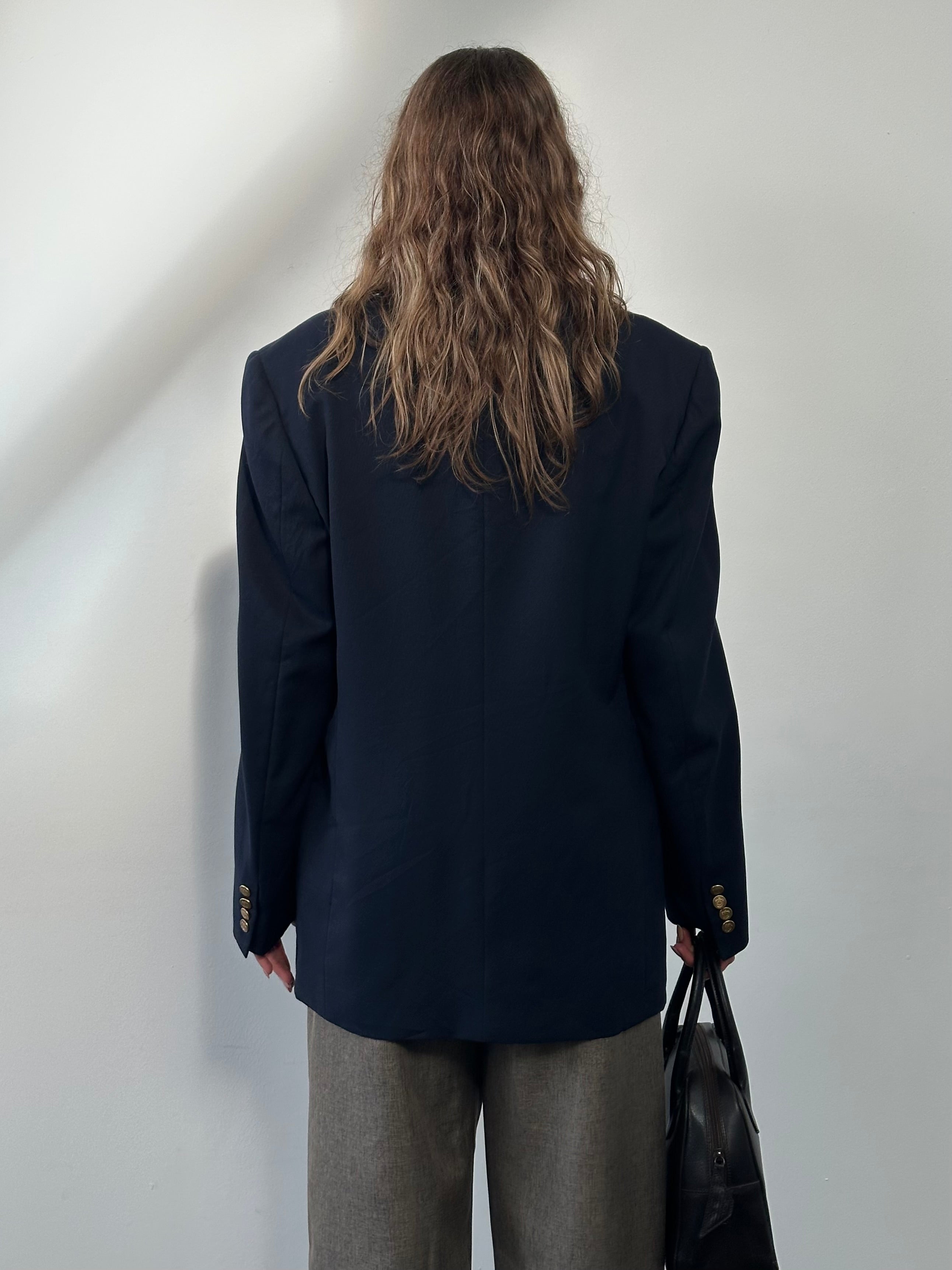 Christian Dior Monsieur 1980s bespoke double-breasted blazer, size 42L/XL, tailored fit with classic lapels and button details.