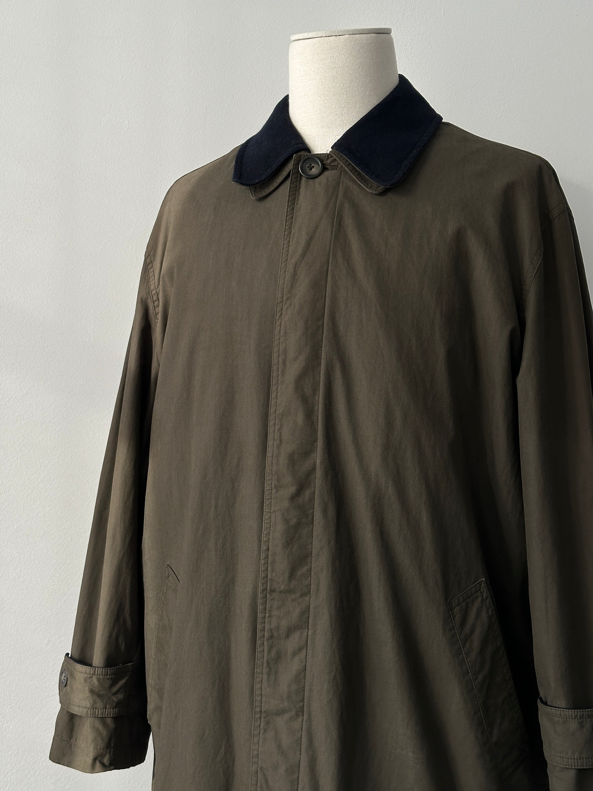 Chaps Ralph Lauren 1990s Wool Collar Cotton Trench Coat - L
