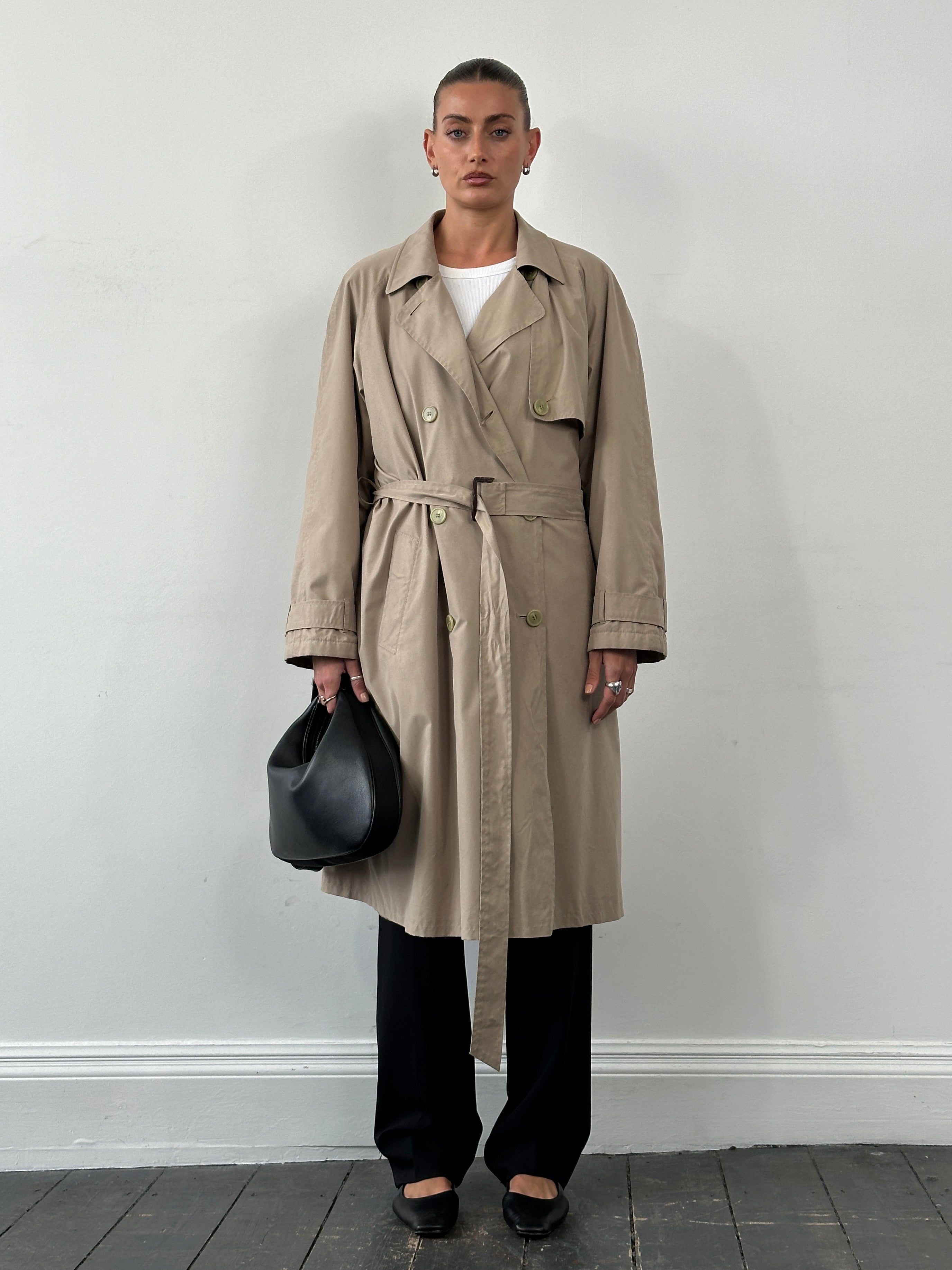 St Michael 90s Double Breasted Belted Trench Coat - XL - SYLK
