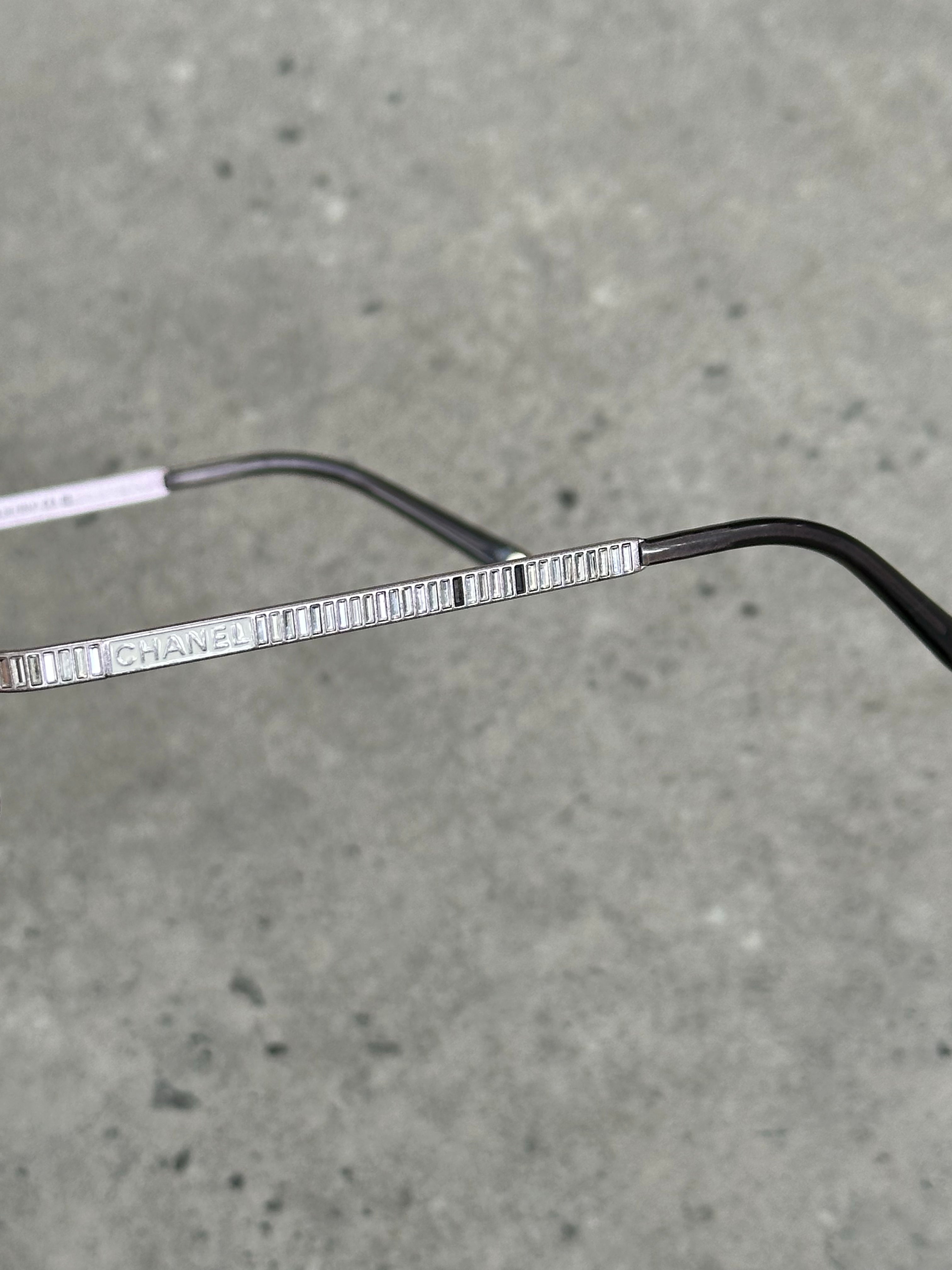 Chanel 2000s Rimless Crystal Bar Rectangle Sunglasses