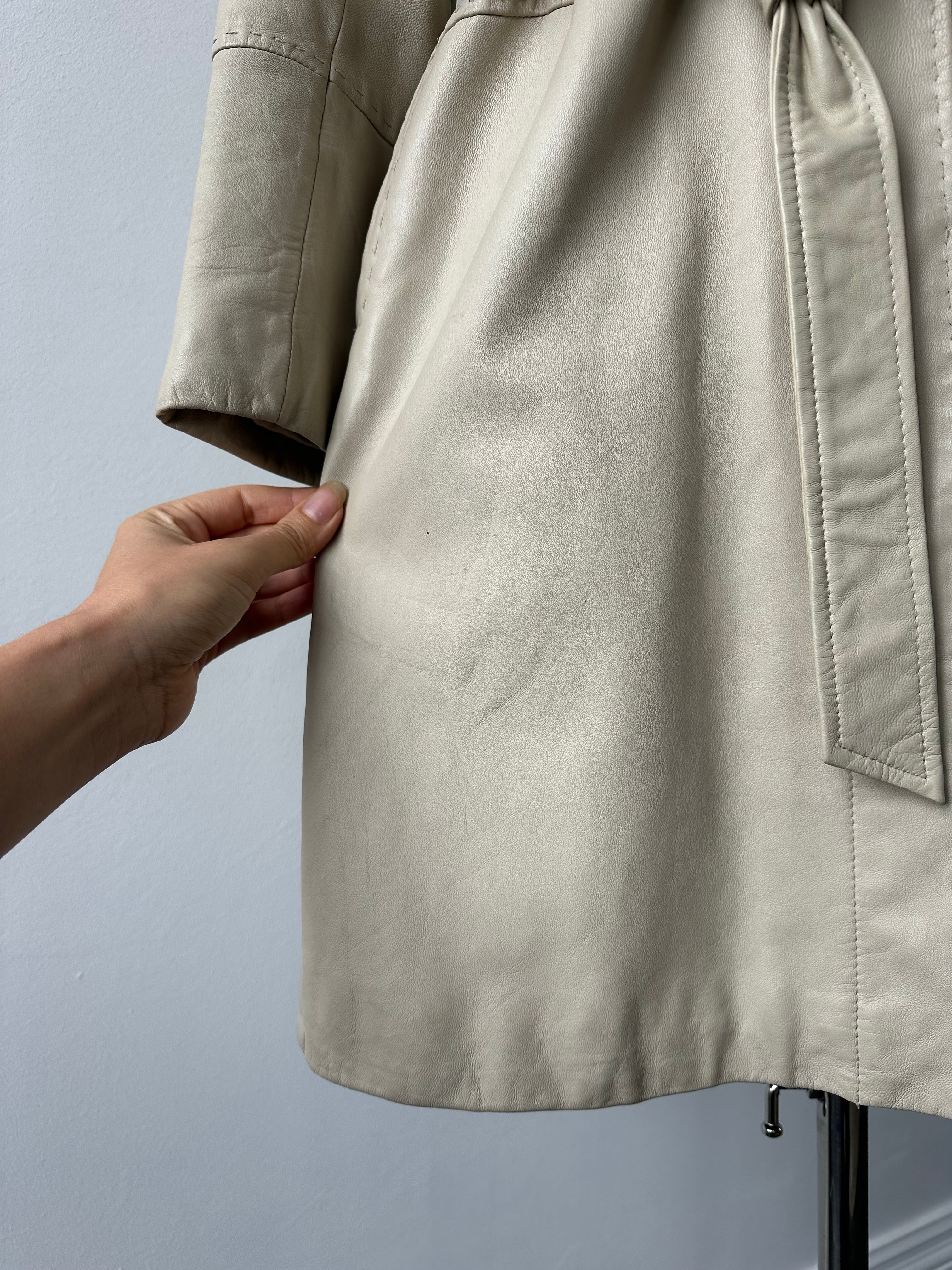 Vintage 1990s Leather Belted Trench Coat - S