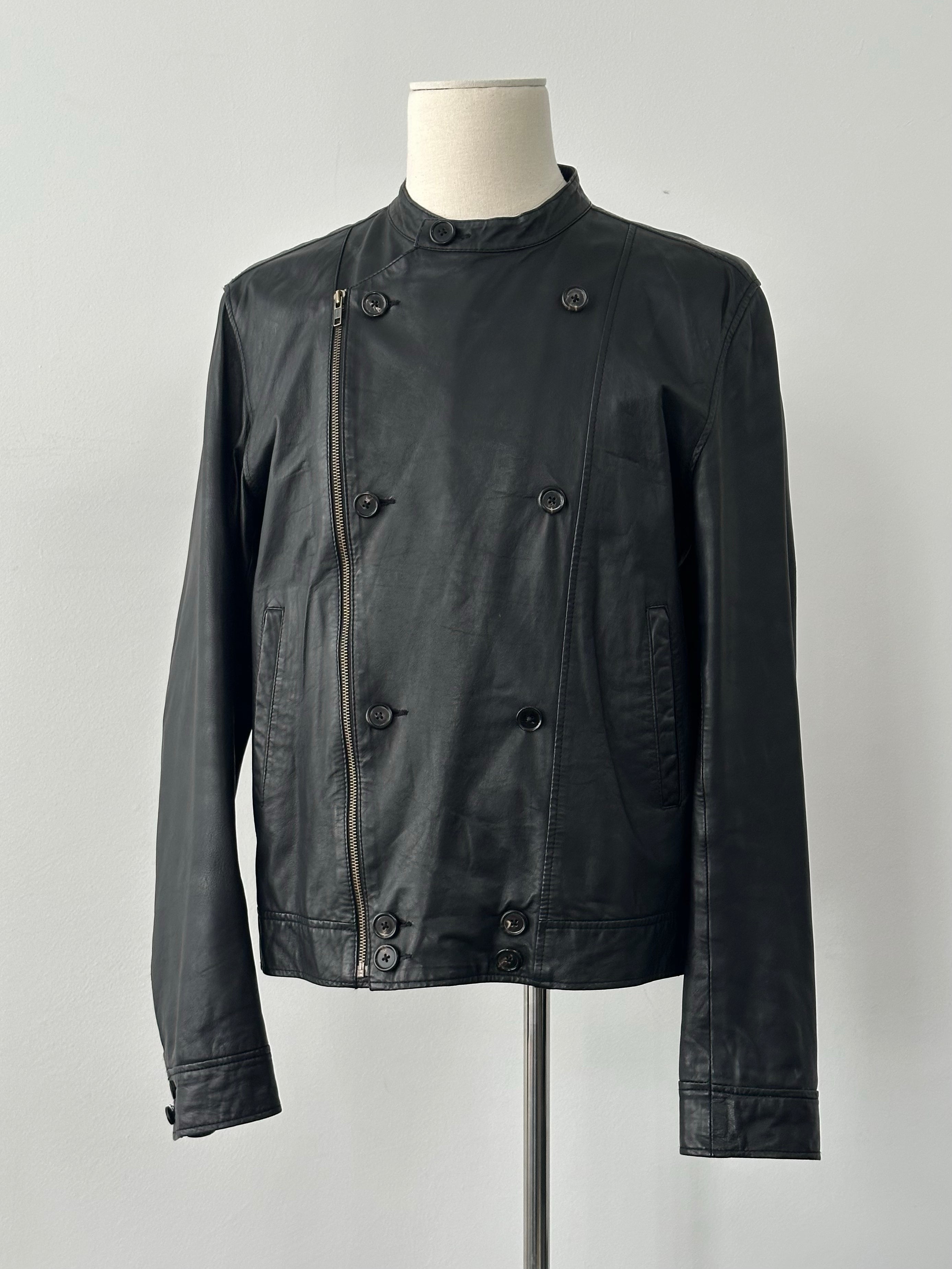 Vintage 1990s Double Breasted Leather Jacket - M