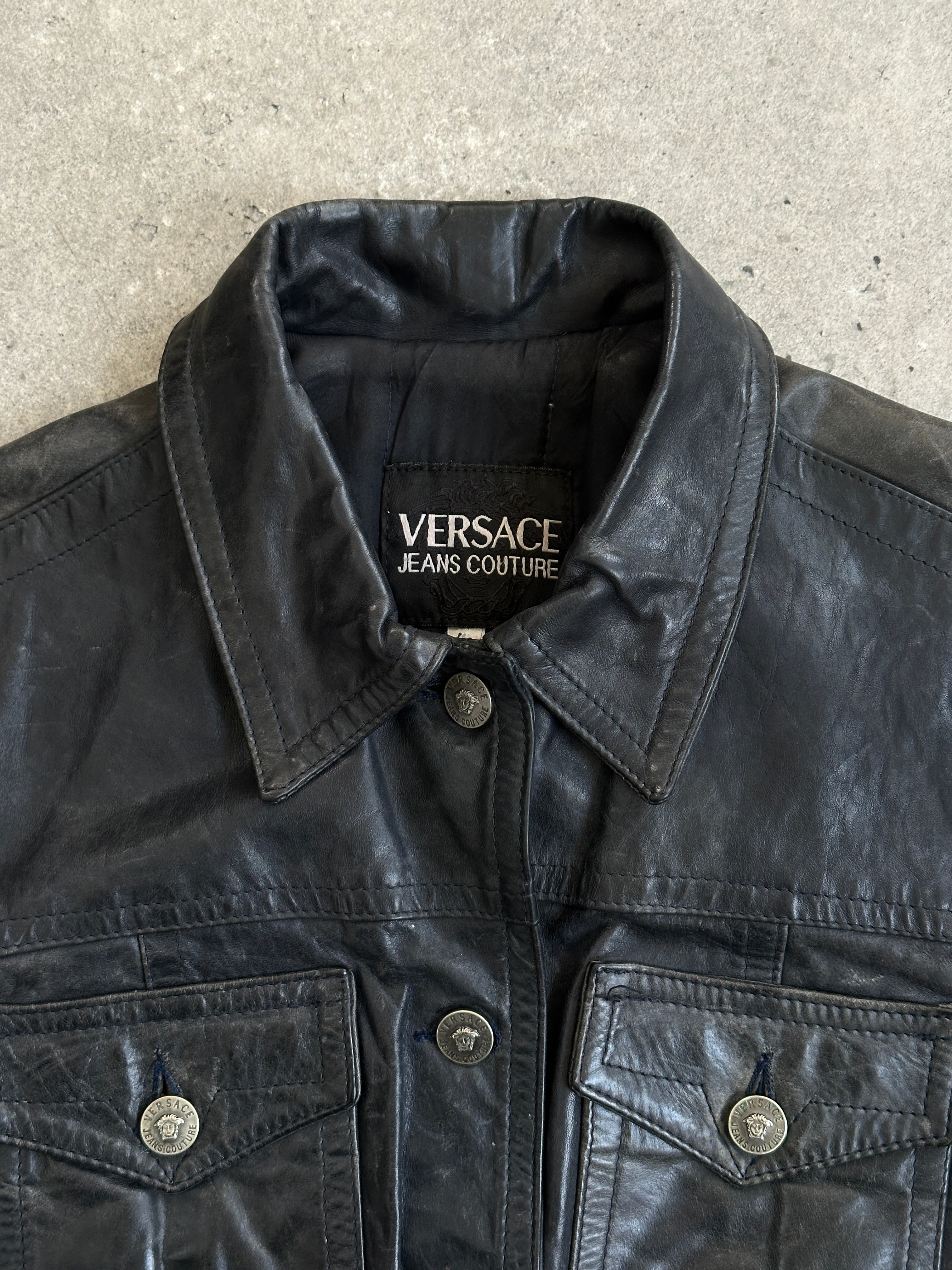Versace Jeans Couture 2000s Bespoke Button Leather Jacket - S-M