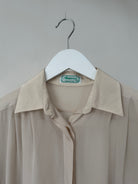 Italian Vintage Silk Concealed Placket Pleated Shirt - M - SYLK