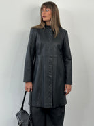 Vintage 1990s High Neck Leather Trench Coat - SYLK