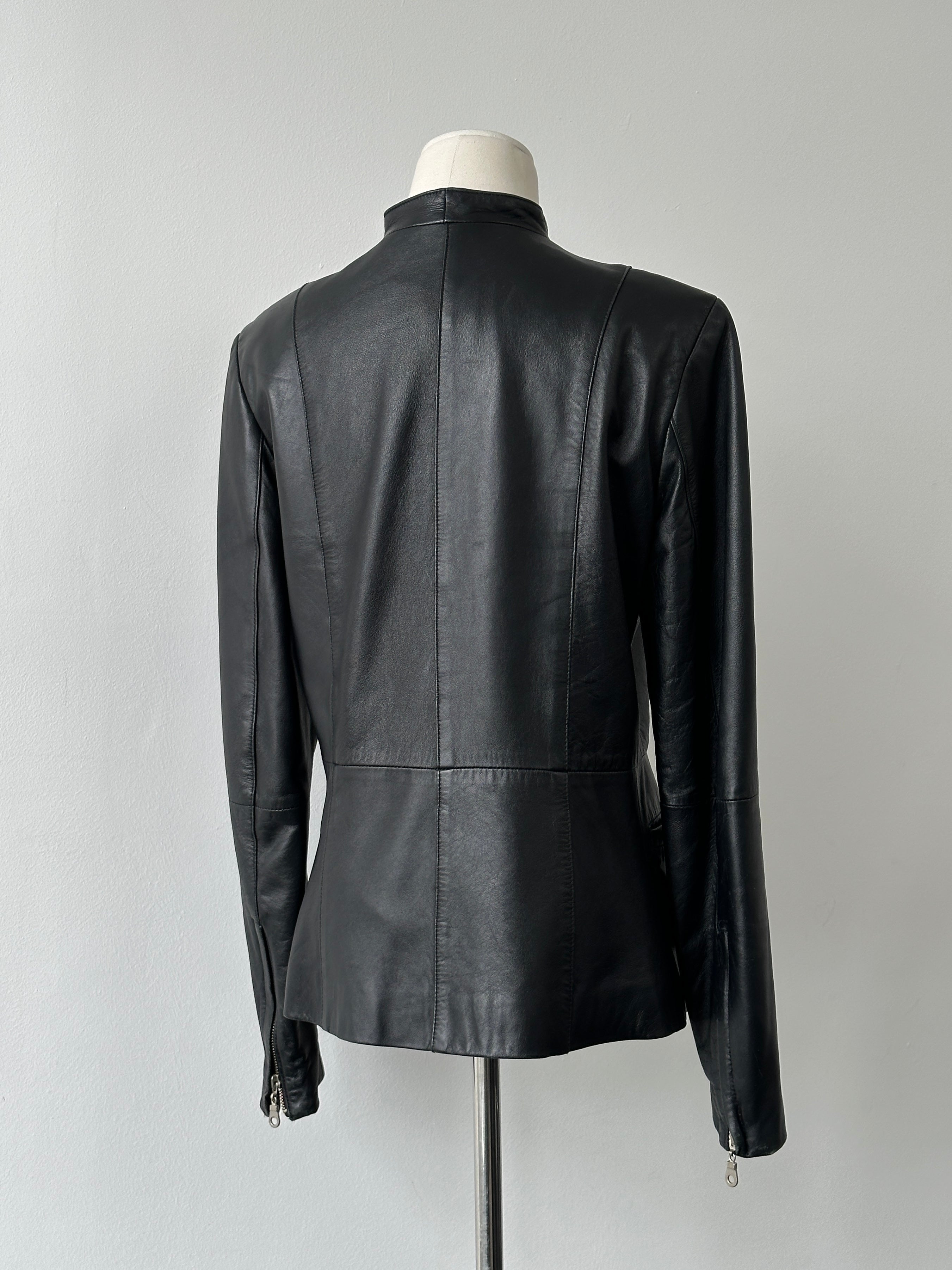 Vintage 1990s Asymmetric Fitted Leather Jacket - M