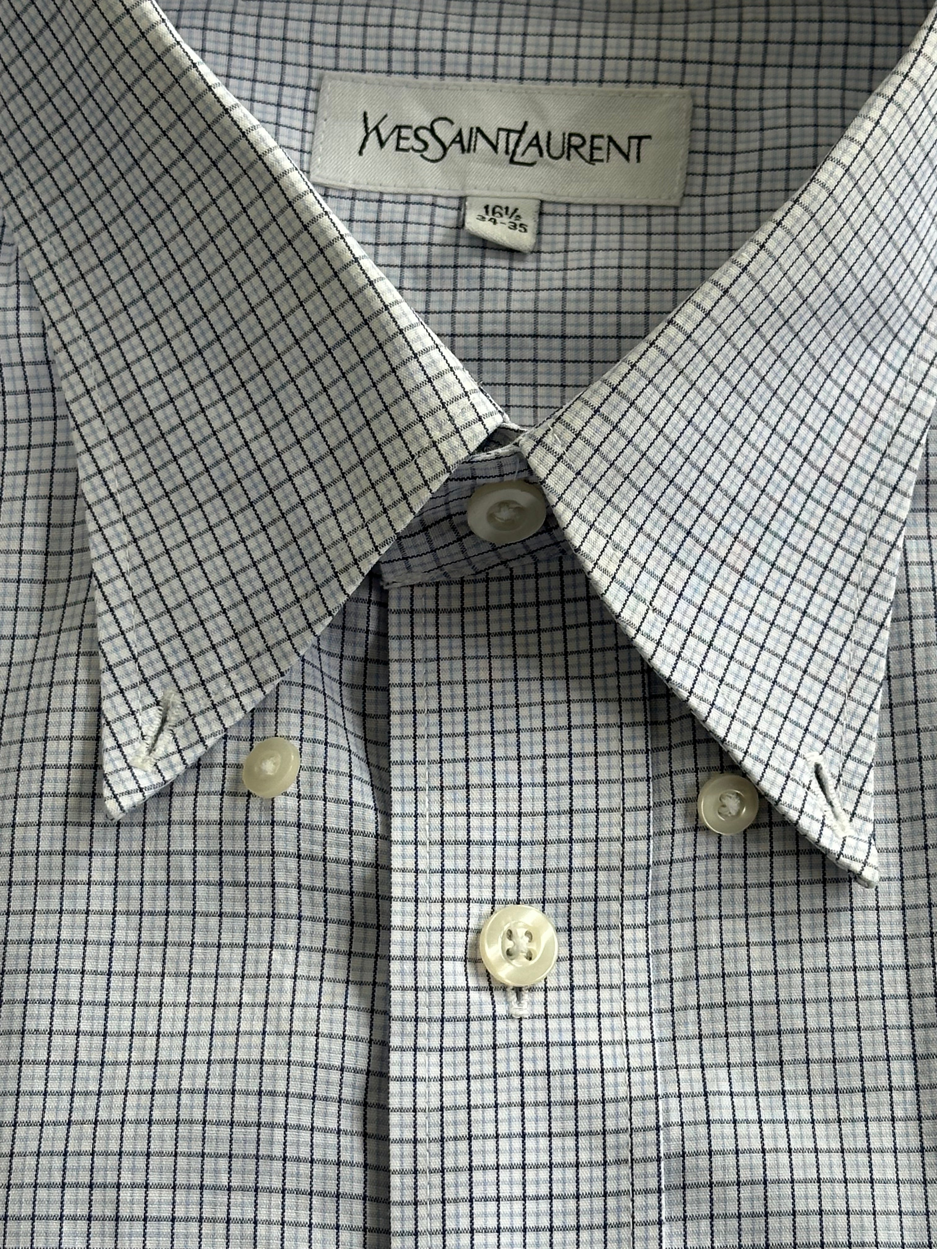Yves Saint Laurent 90s check cotton shirt in size L/XL, featuring a classic plaid pattern and button-down collar.