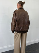 Vintage Distressed Leather Bomber Jacket - XL - SYLK