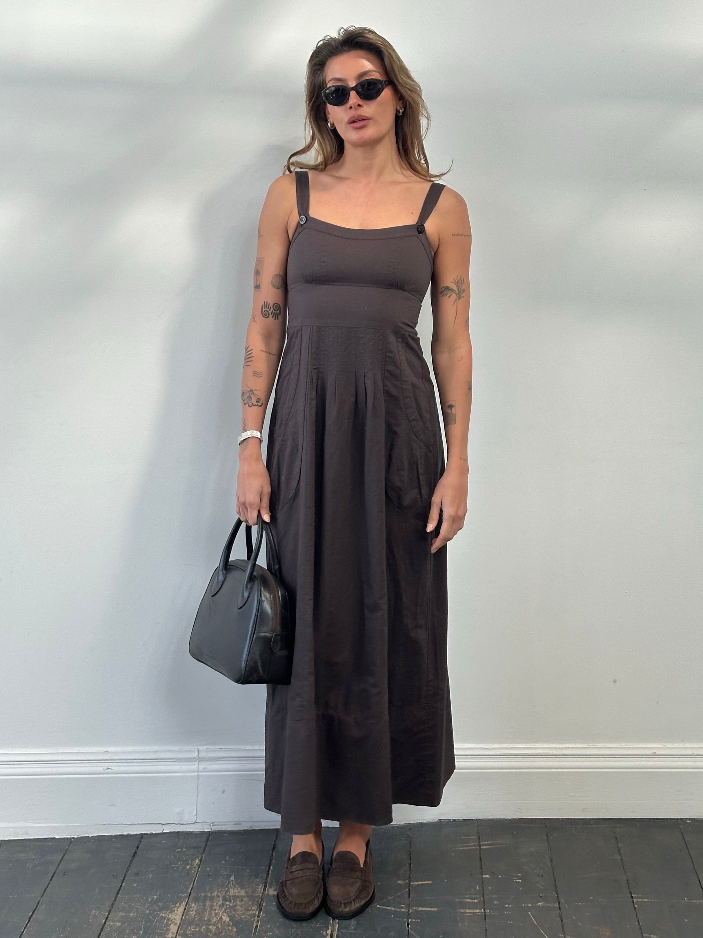 Max & Co 2000s Cotton Linen Pleated Maxi Dress - S