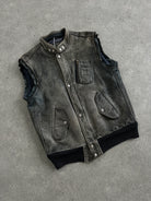 Vintage 3 In 1 Aged Leather Bomber Jacket - M - SYLK