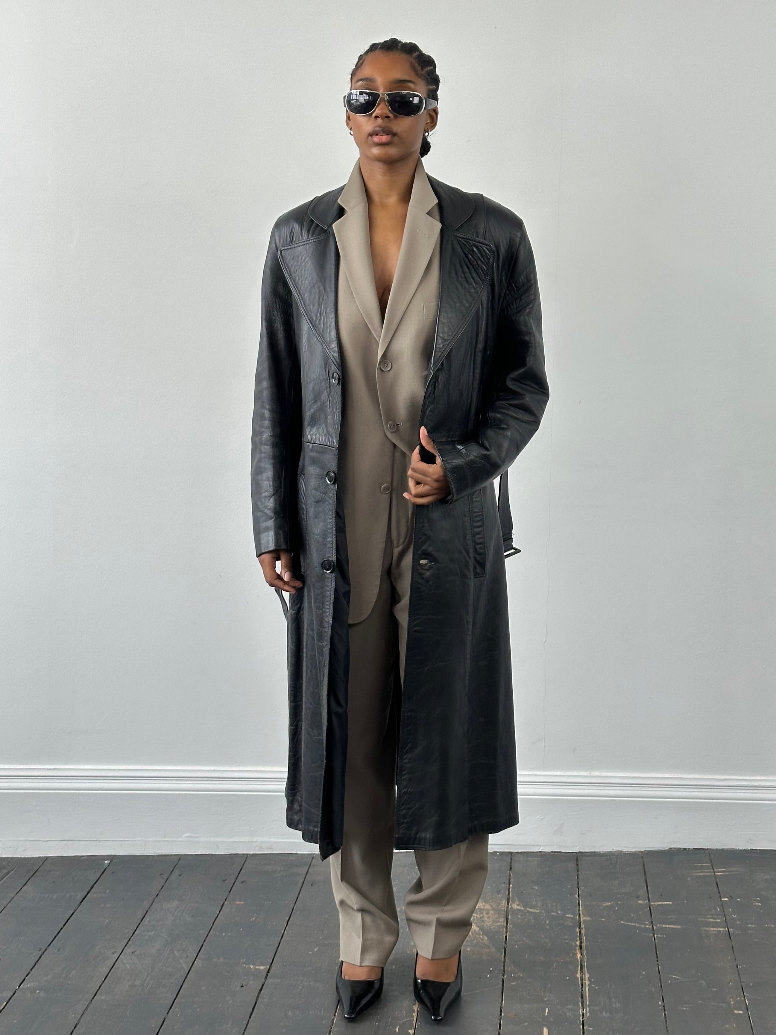 Vintage 1990s Leather Belted Trench Coat - S/M - SYLK