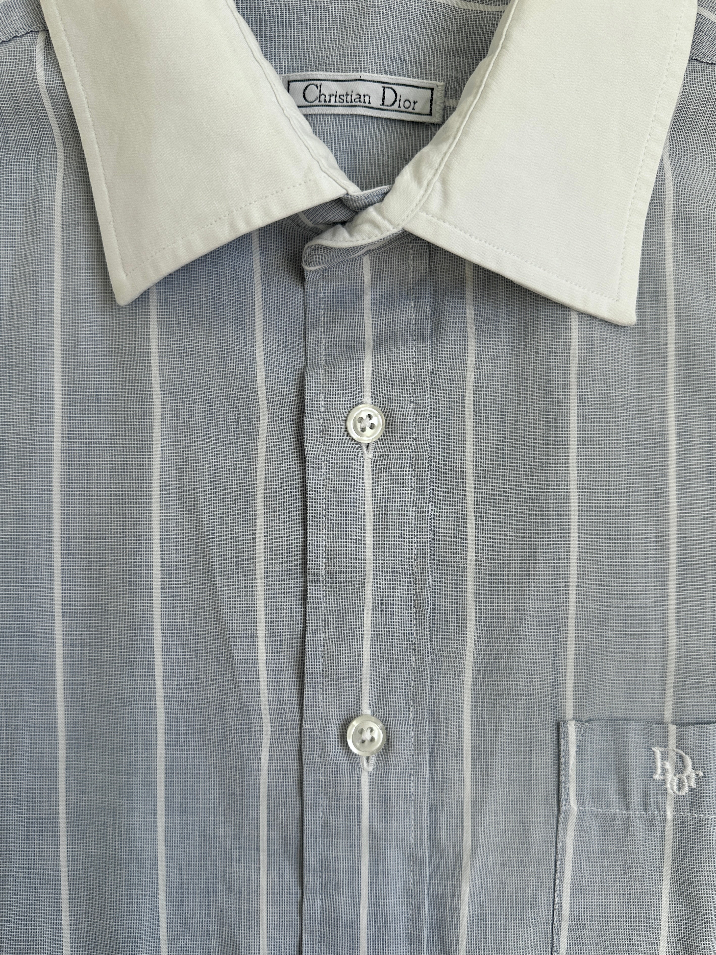 Christian Dior logo shirt with stripe contrast collar, long-sleeve design, in size M, featuring elegant fashion details.