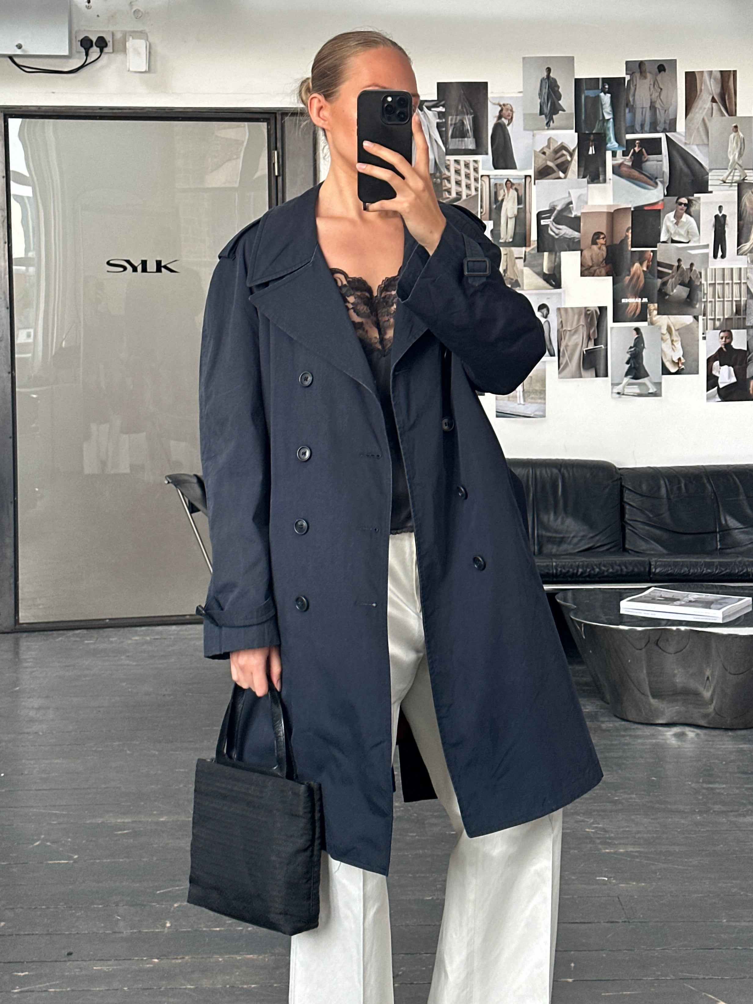 London Fog 1980s double-breasted belted cotton trench coat in beige, L/XL, shown with classic collar and waist belt detail