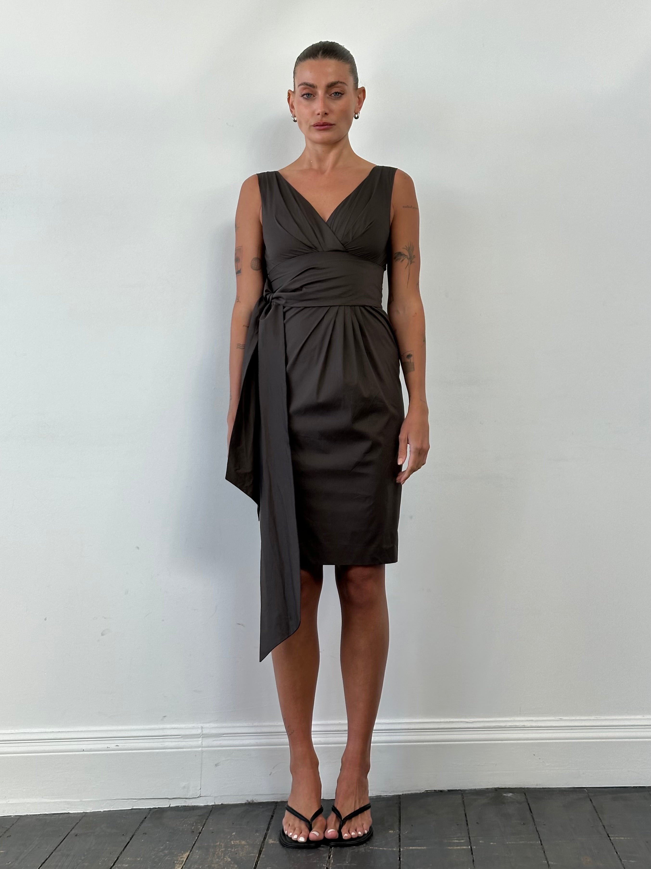 Max Mara Cotton Pleated Wrap Midi Dress - XS - SYLK