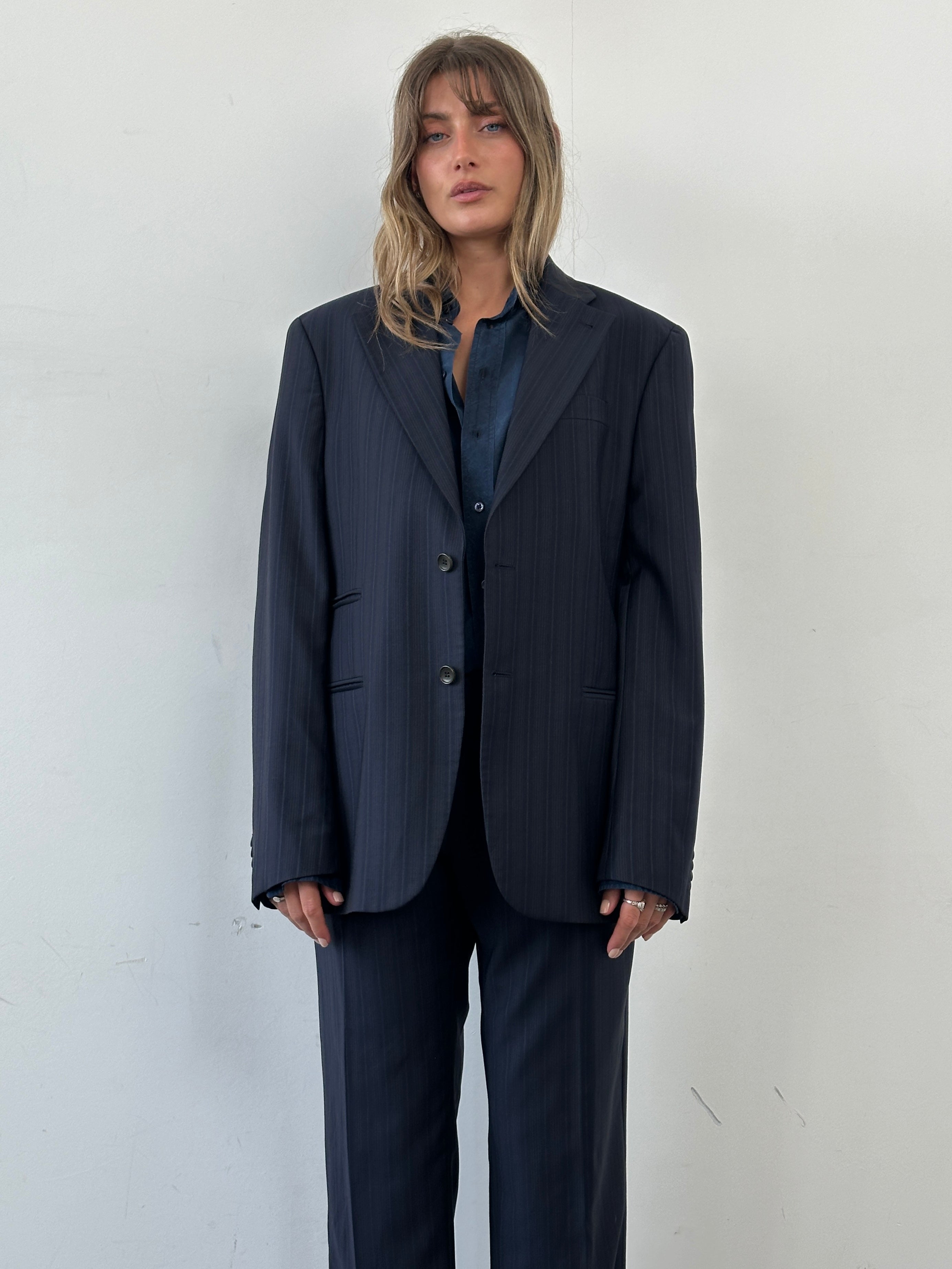 Daniele Alessandrini pure wool single-breasted jumpsuit in size 42R/W34, tailored fit with classic lapel design.