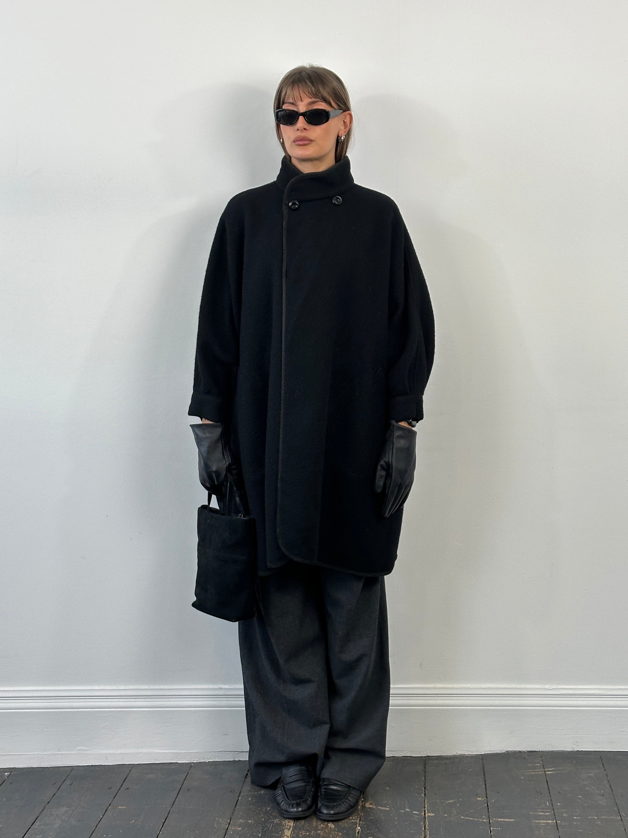 Vinatge 1990s High Neck Wool Cape Coat - L/XL - SYLK