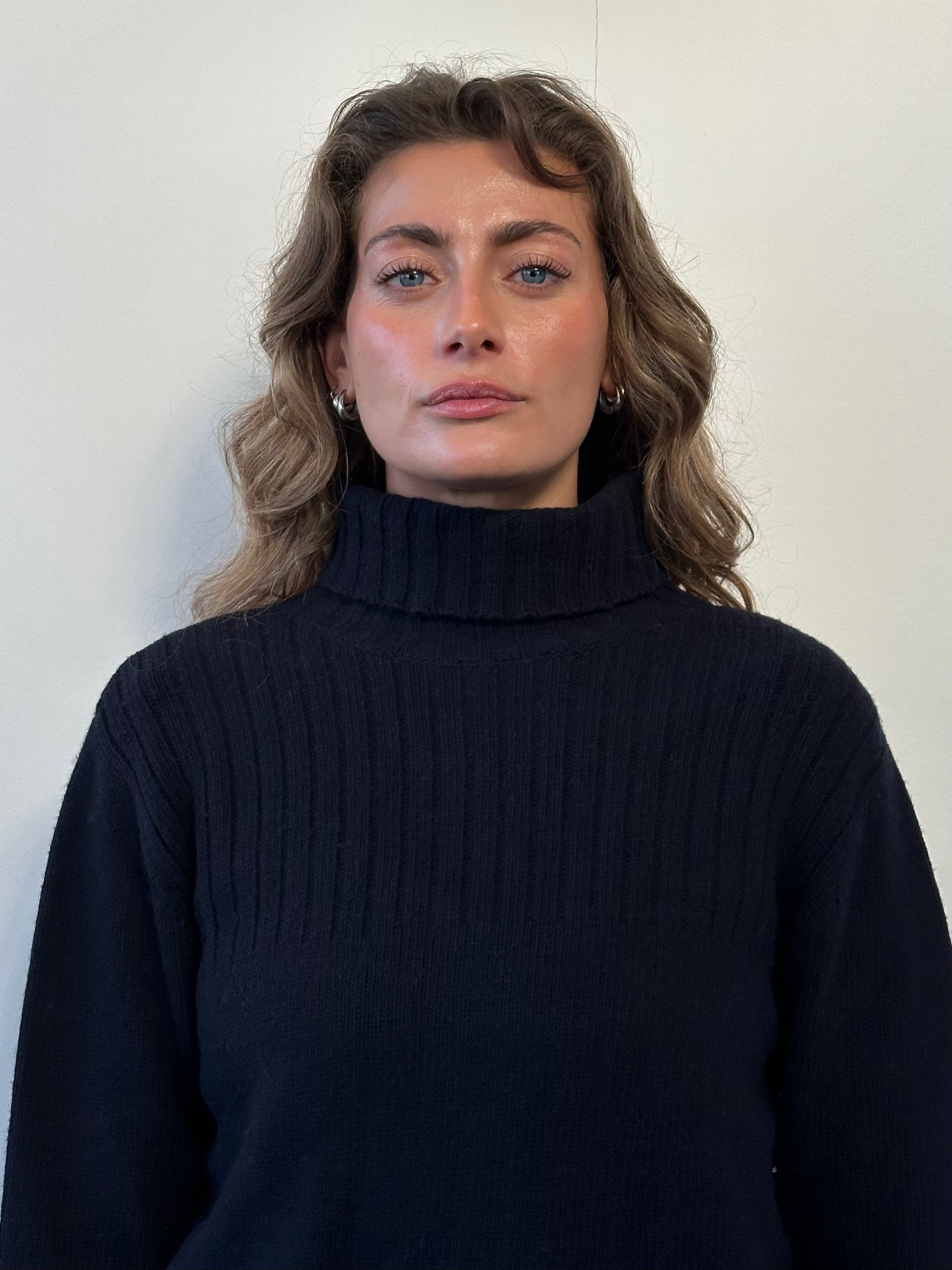 Barbour pure wool roll neck jumper in size M, soft knit sweater with high neckline, in a classic color, displayed flat.