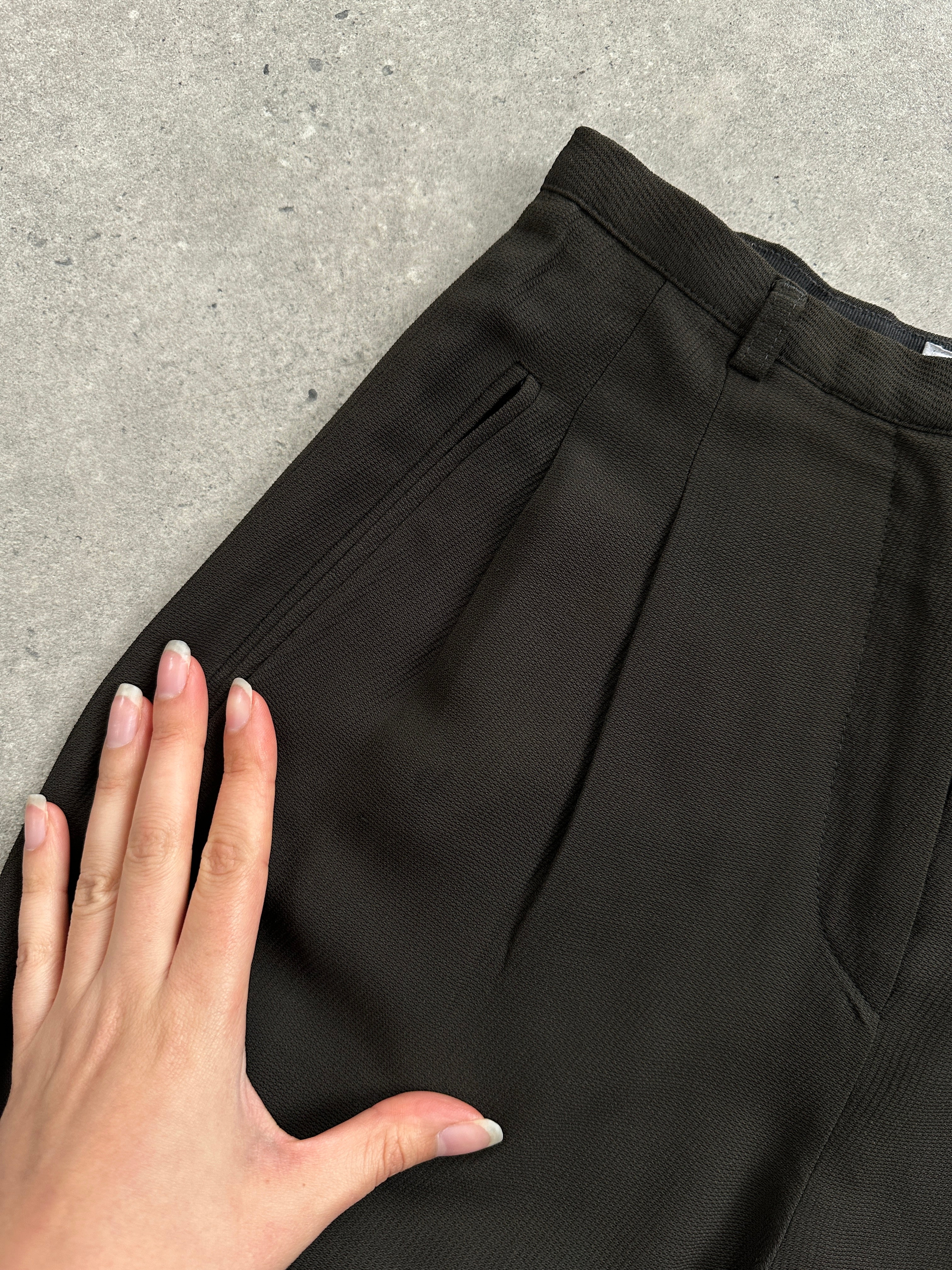 Emporio Armani high waisted tapered tailored trousers in dark fabric with a classic fit and clean waistband.