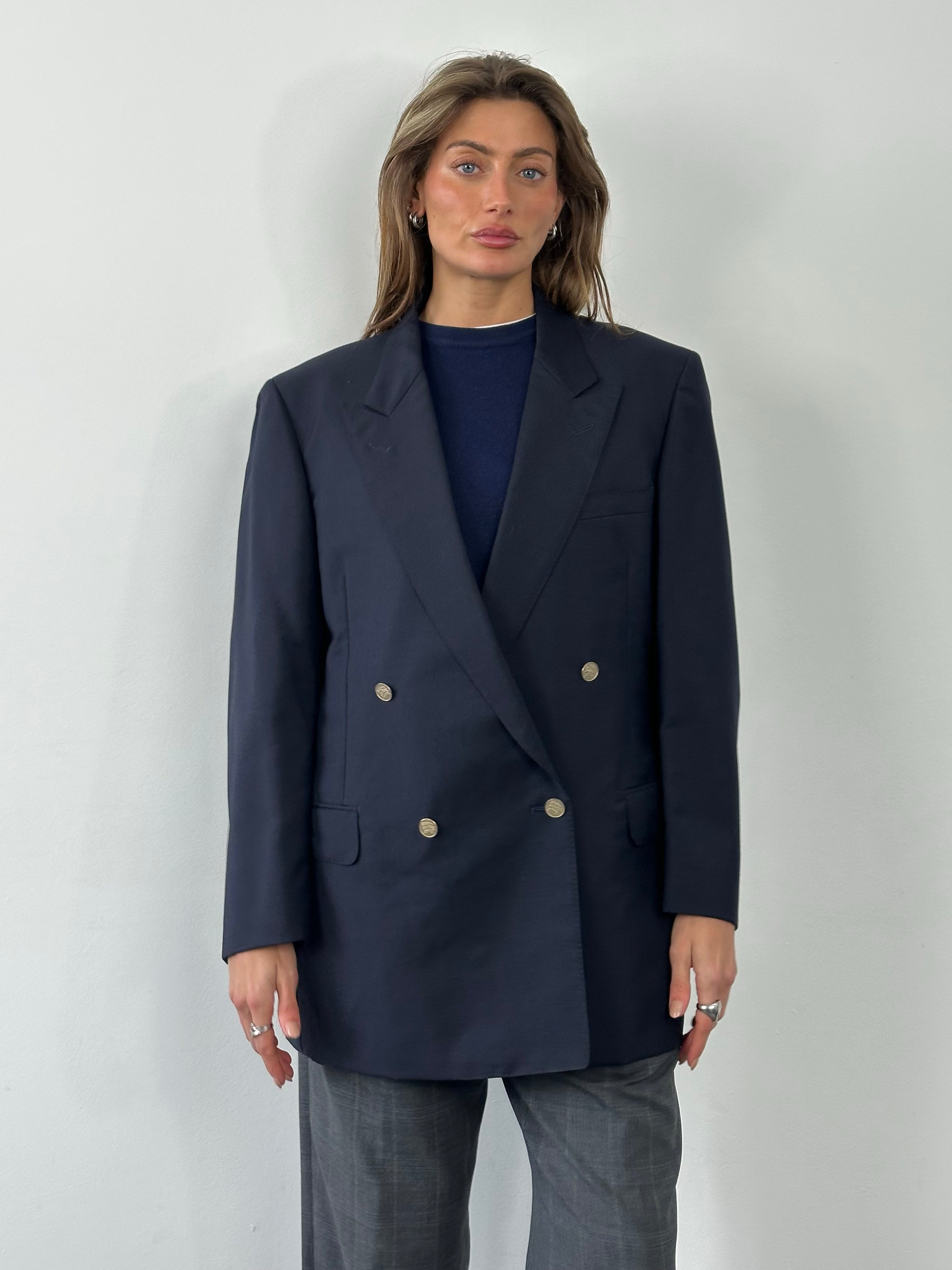 Burberry 1990s Bespoke Button Wool Mohair Double Breasted Blazer - 42S/XL