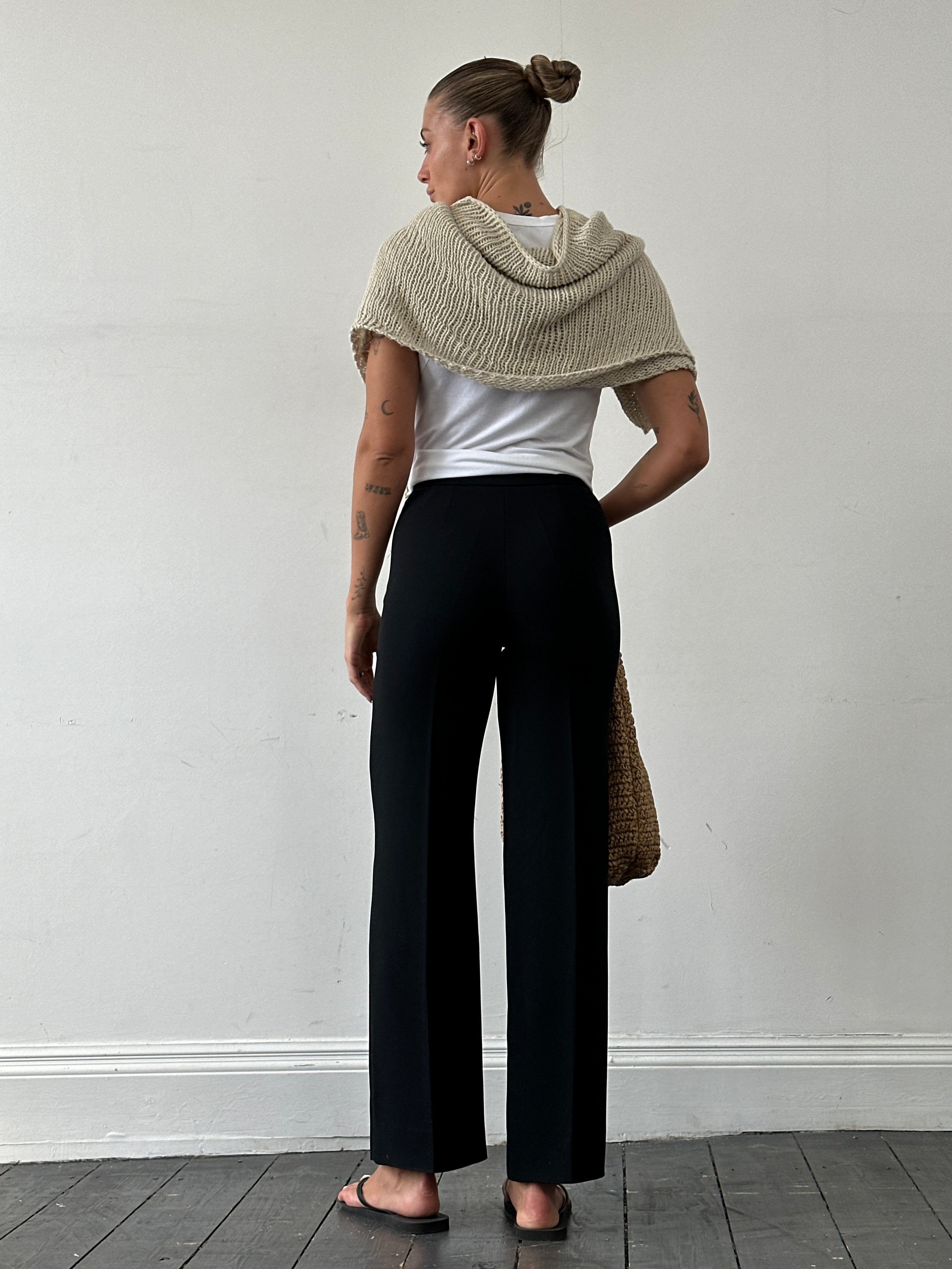 Marella minimal straight-leg mid-waist trousers in classic style, shown in navy with clean tailored design.
