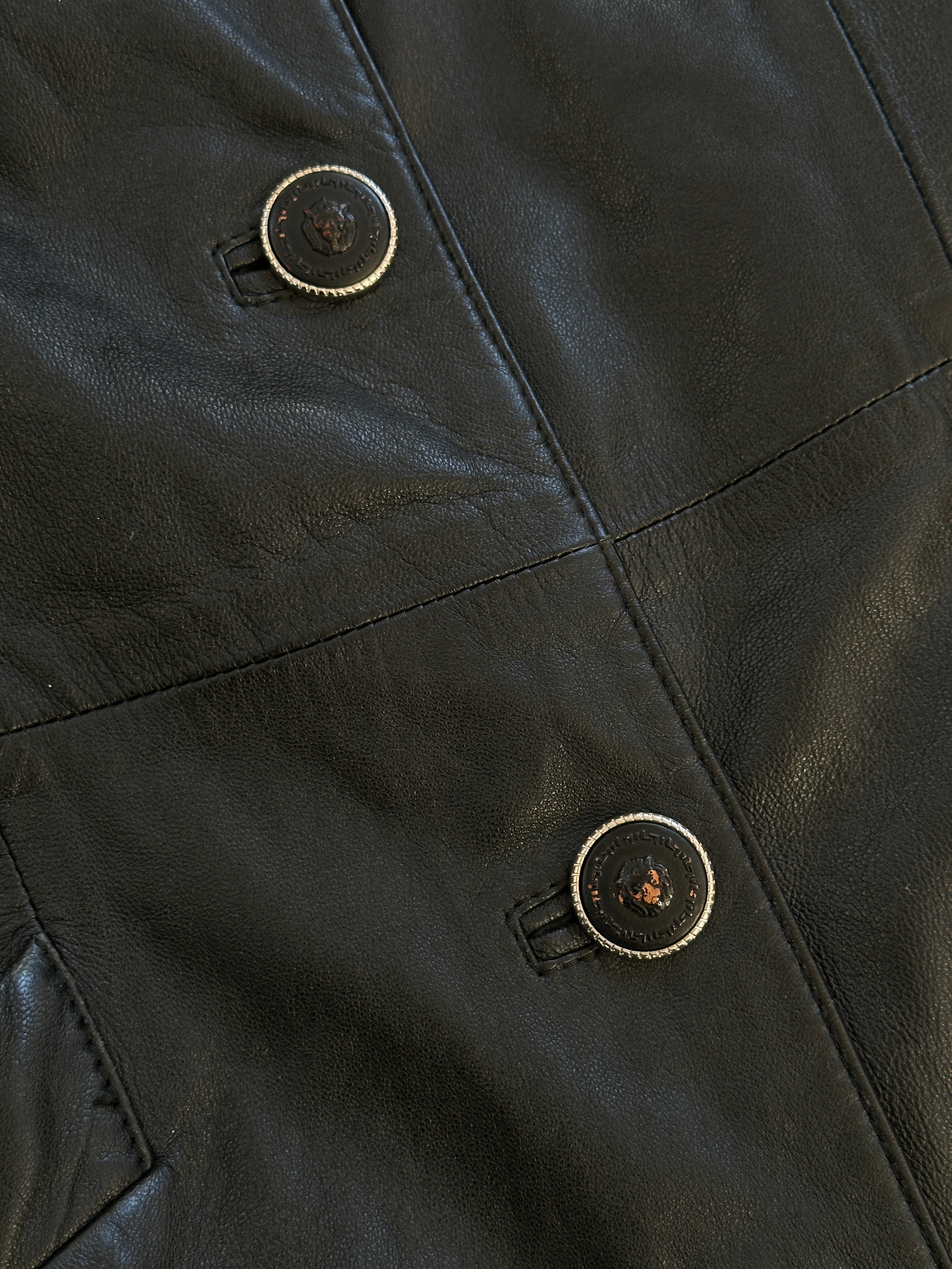 Gianni Versace Versus 1990s Bespoke Lion Head Leather Trench Coat - S - SYLK