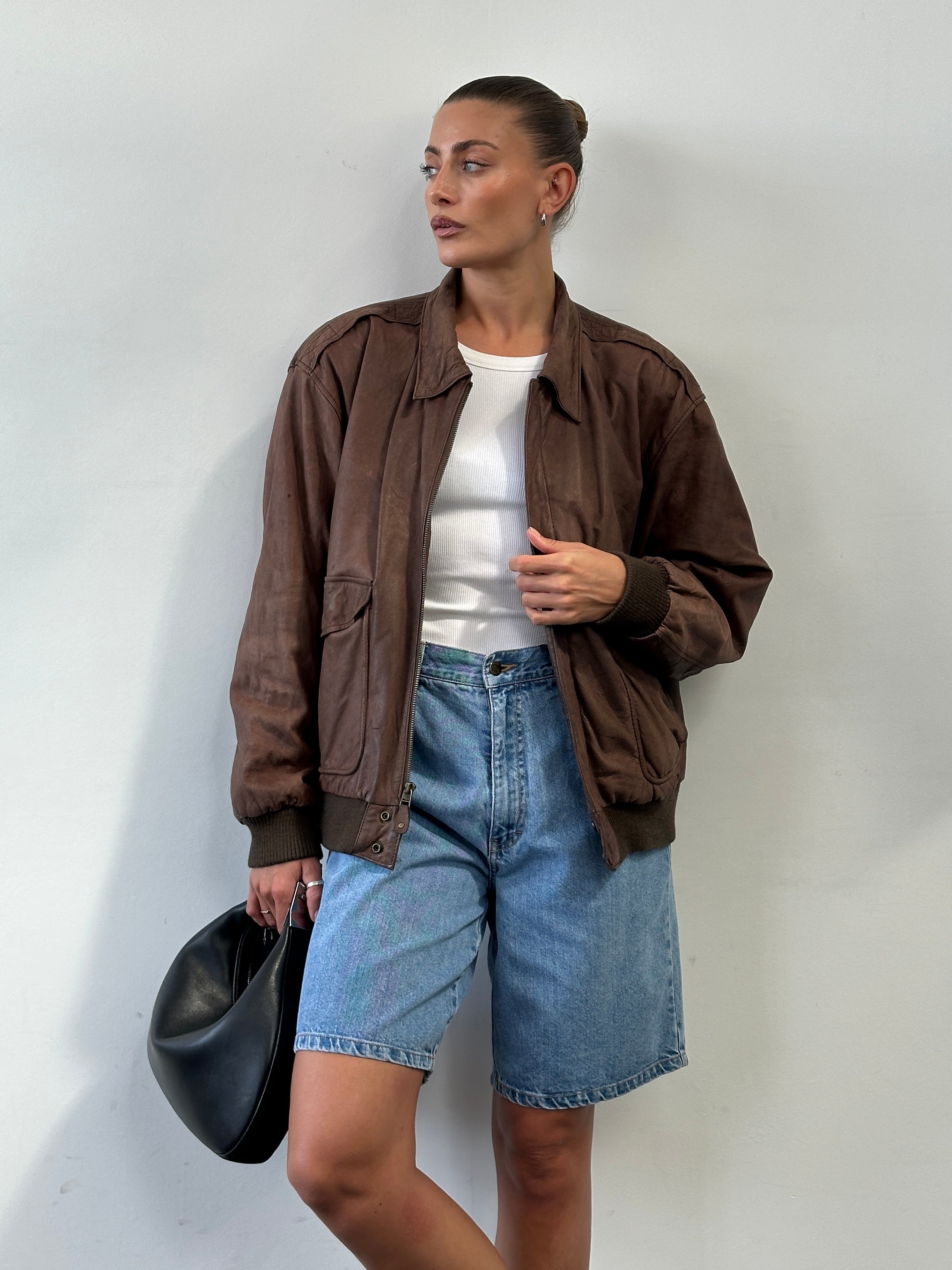 Vintage Leather Bomber Jacket - L/XL - SYLK