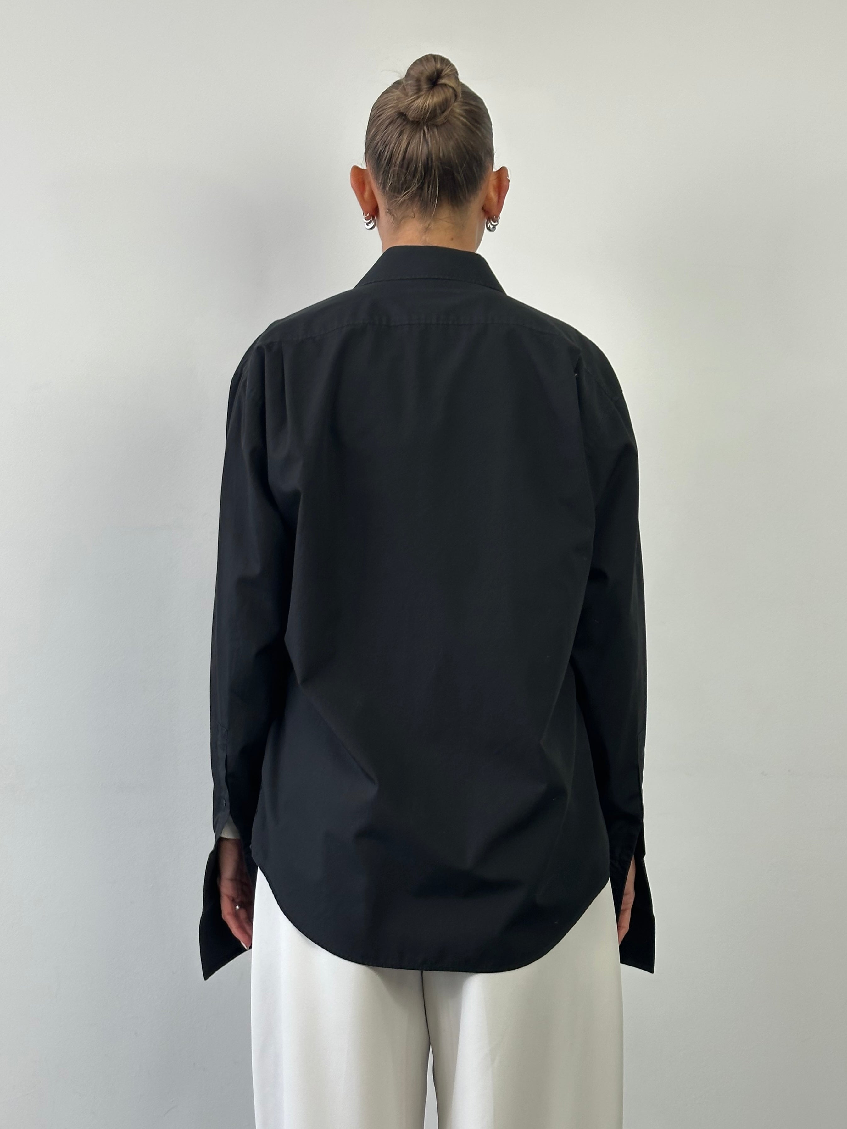 Yves Saint Laurent Pour Homme cotton logo dress shirt in size L, featuring a classic button-up design with embroidered brand logo.